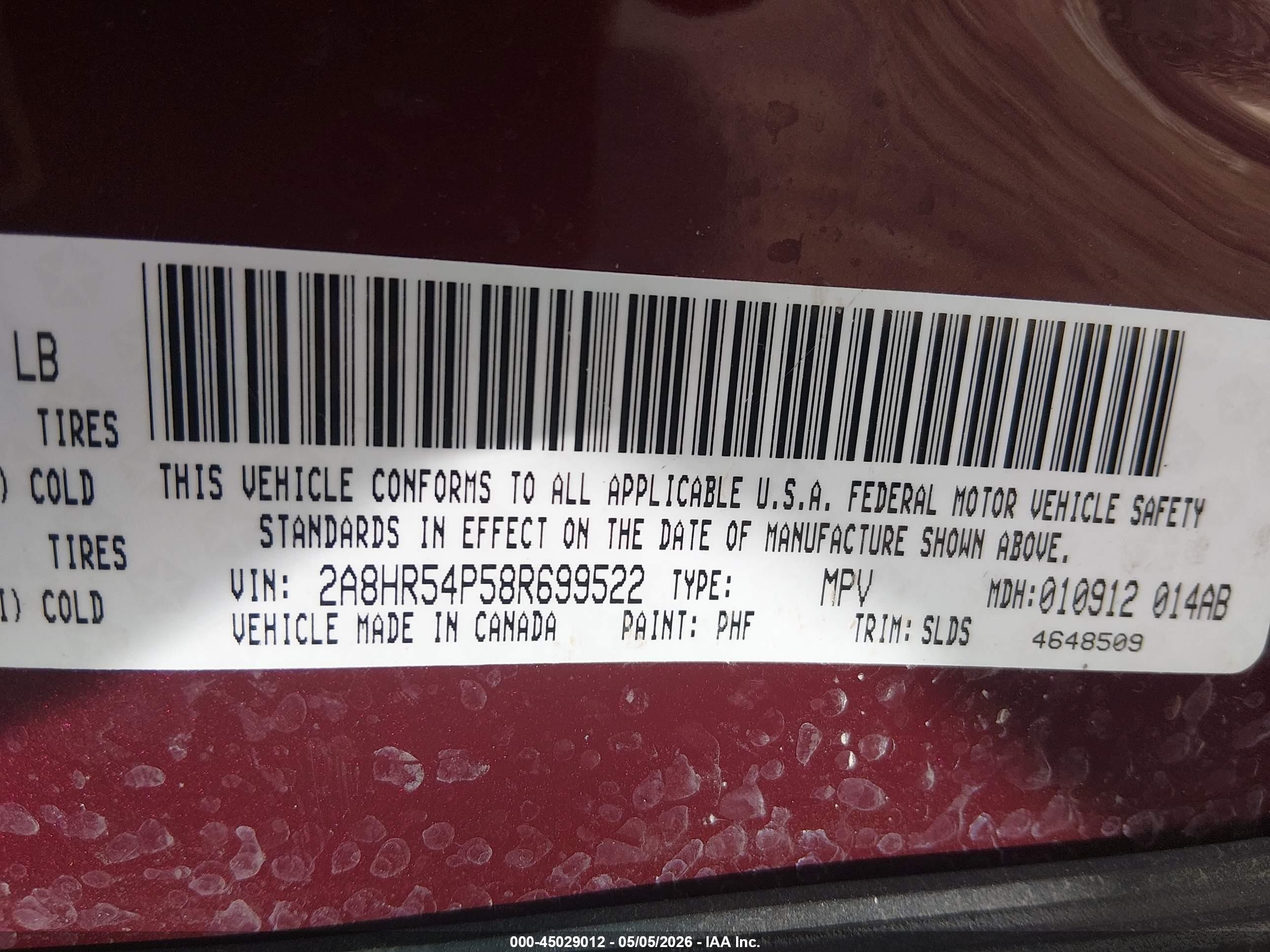 2008 Chrysler Town & Country Touring Red vin: 2A8HR54P58R699522
