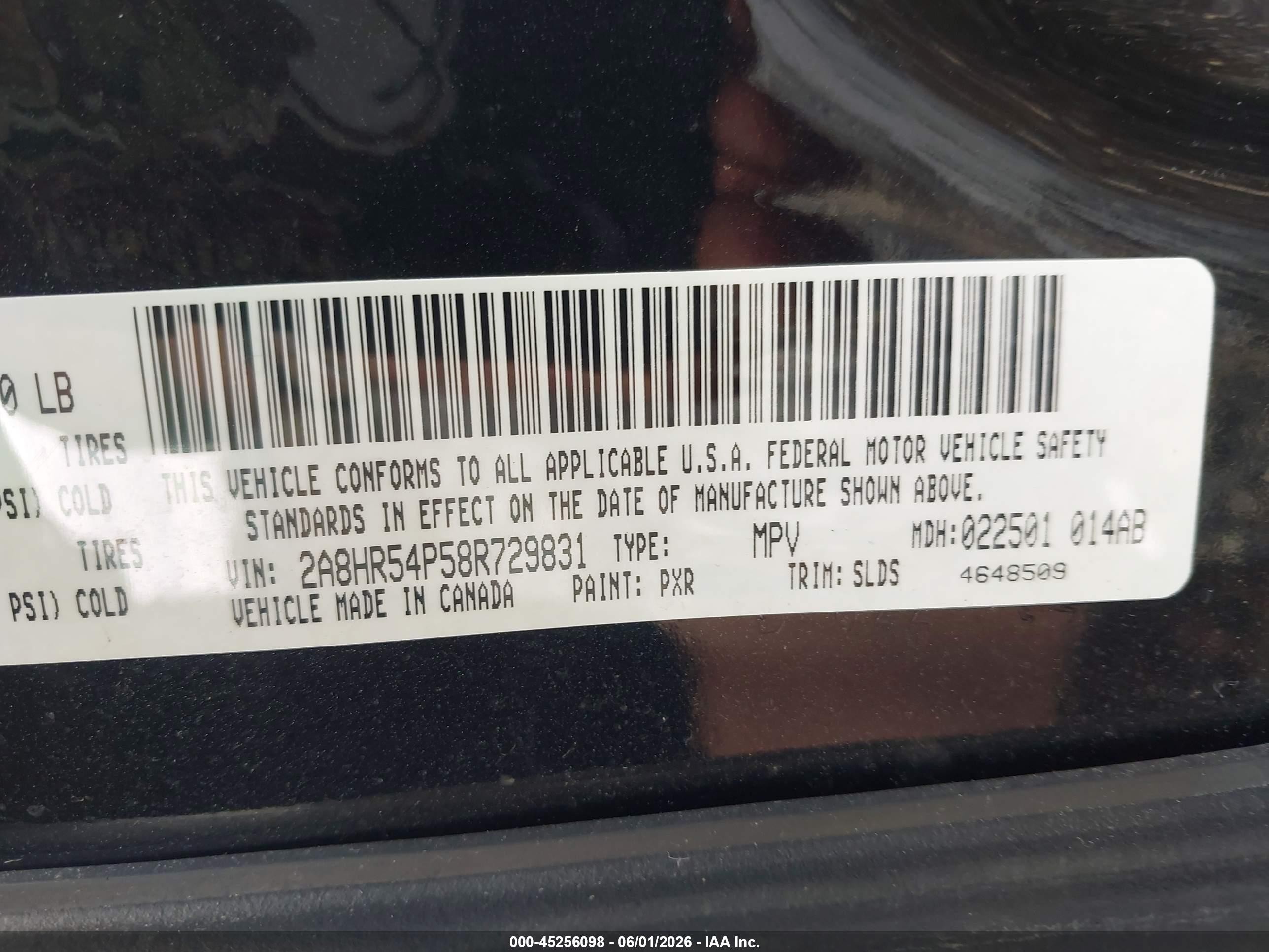 2008 Chrysler Town & Country Touring Black vin: 2A8HR54P58R729831