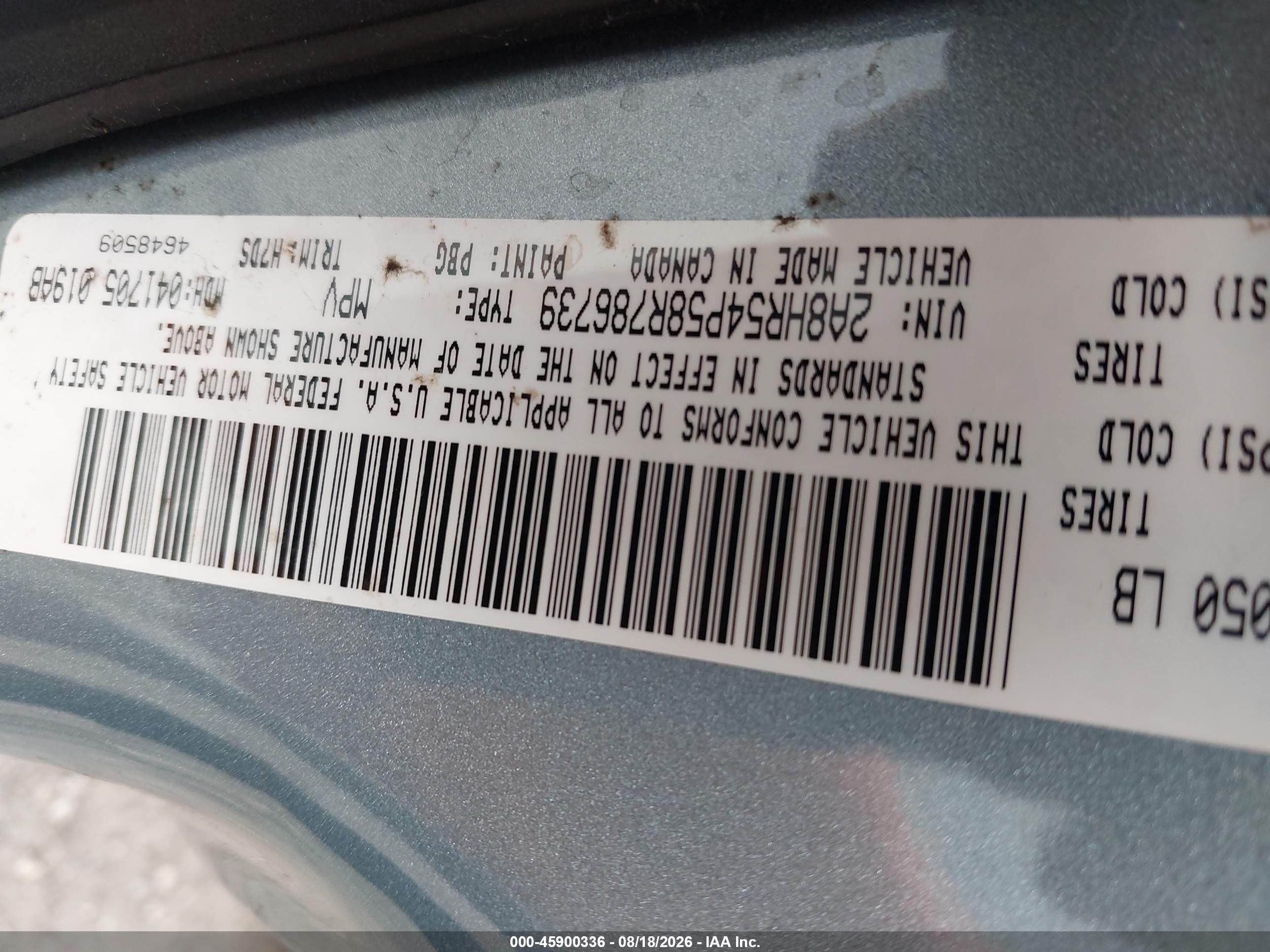 2008 Chrysler Town & Country Touring Teal vin: 2A8HR54P58R786739