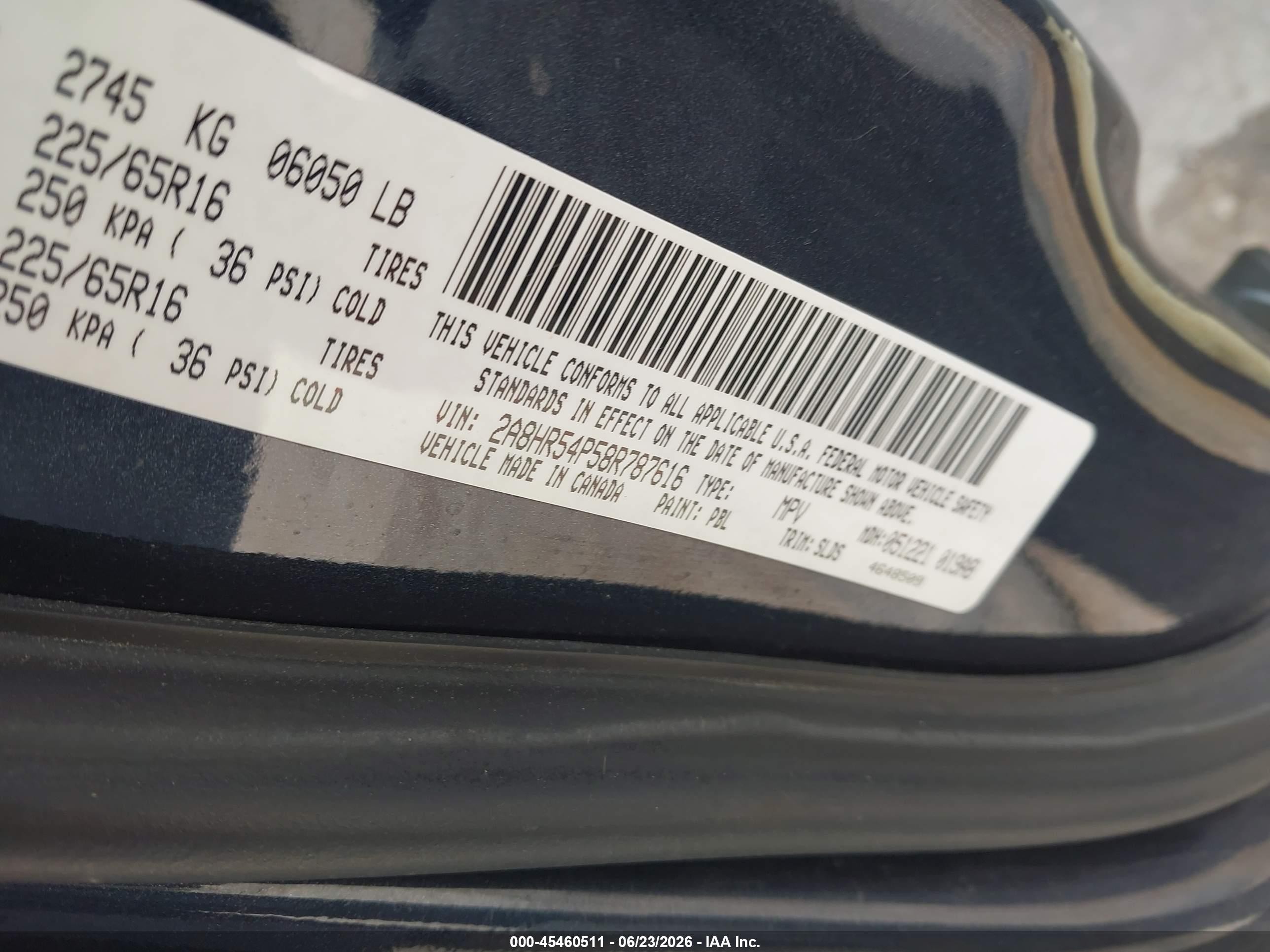 2008 Chrysler Town & Country Touring Dark Blue vin: 2A8HR54P58R787616