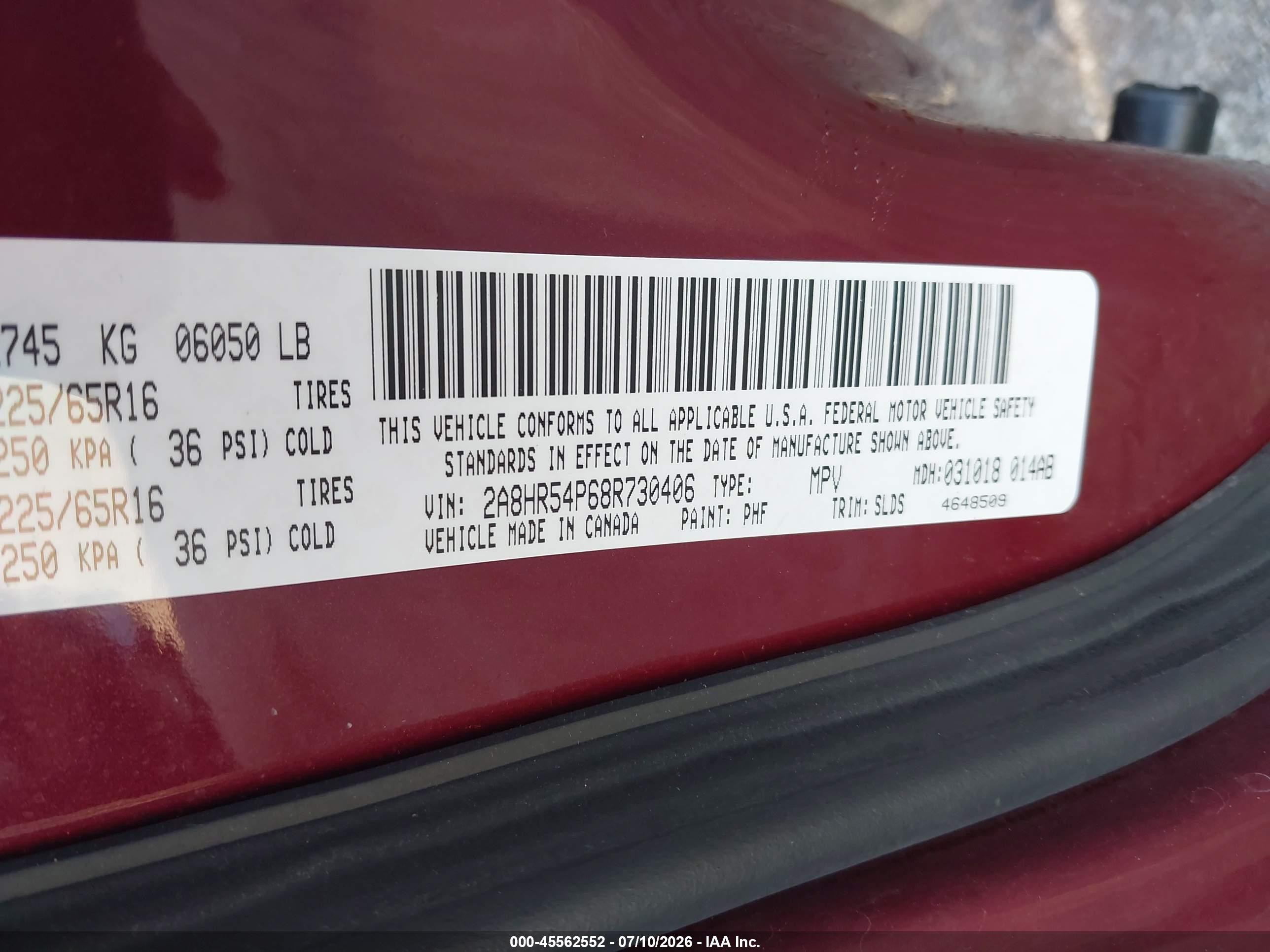 2008 Chrysler Town & Country Touring Purple vin: 2A8HR54P68R730406