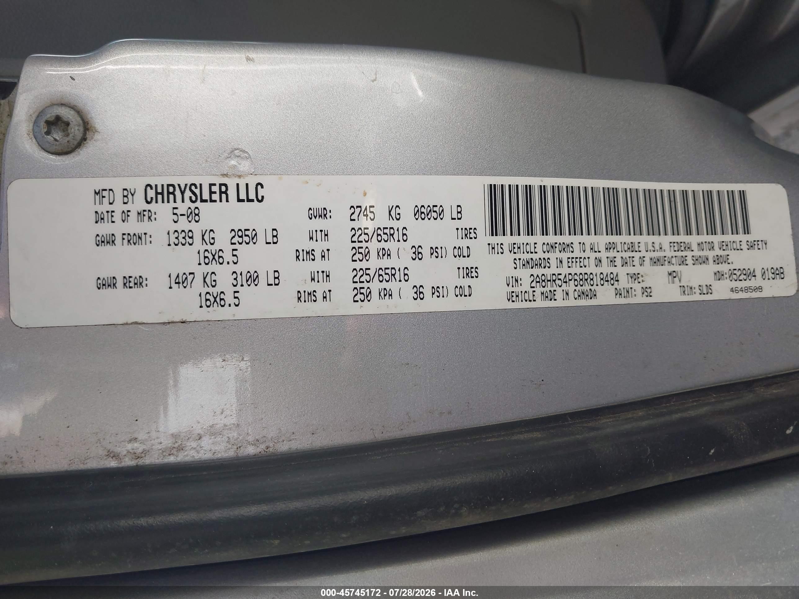 2008 Chrysler Town & Country Touring Серебряный vin: 2A8HR54P68R818484