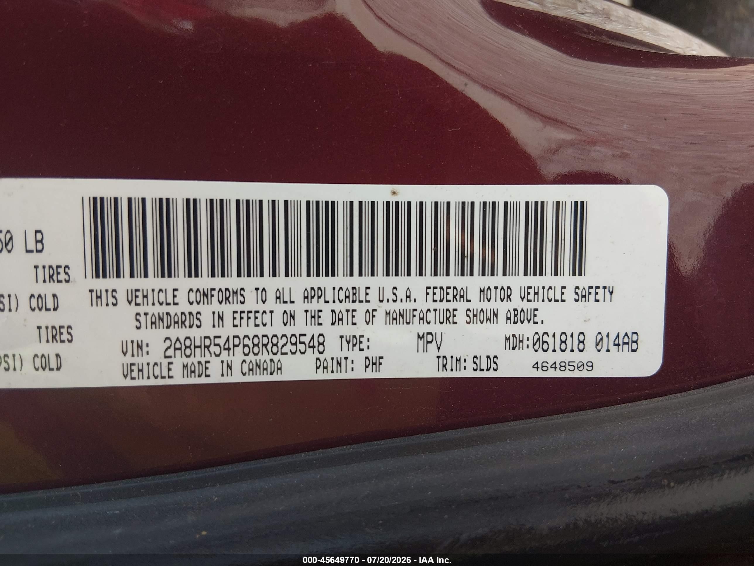 2008 Chrysler Town & Country Touring Maroon vin: 2A8HR54P68R829548