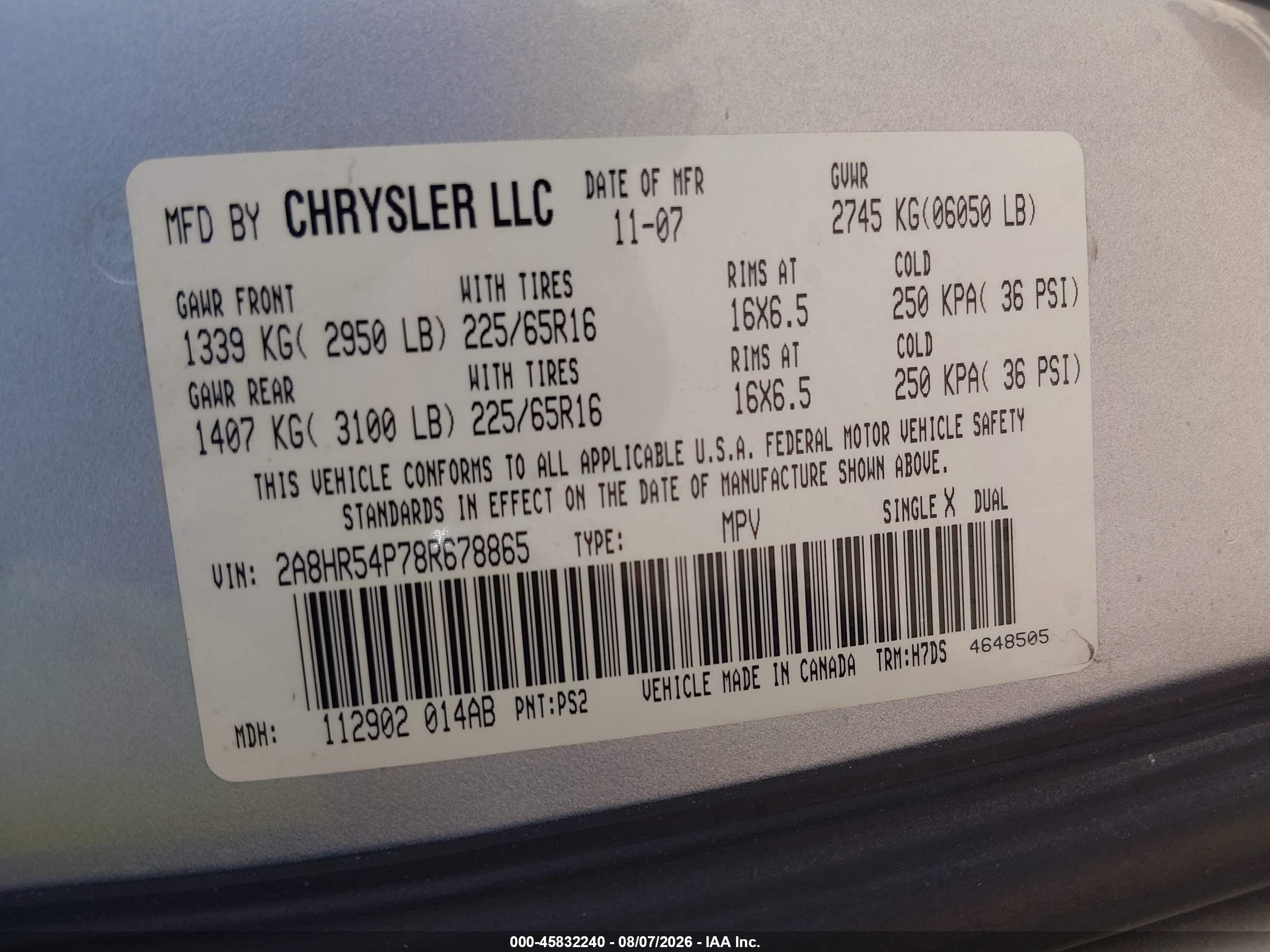 2008 Chrysler Town & Country Touring Silver vin: 2A8HR54P78R678865