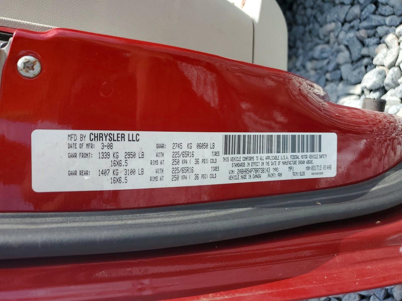2008 Chrysler Town & Country Touring Red vin: 2A8HR54P78R738143