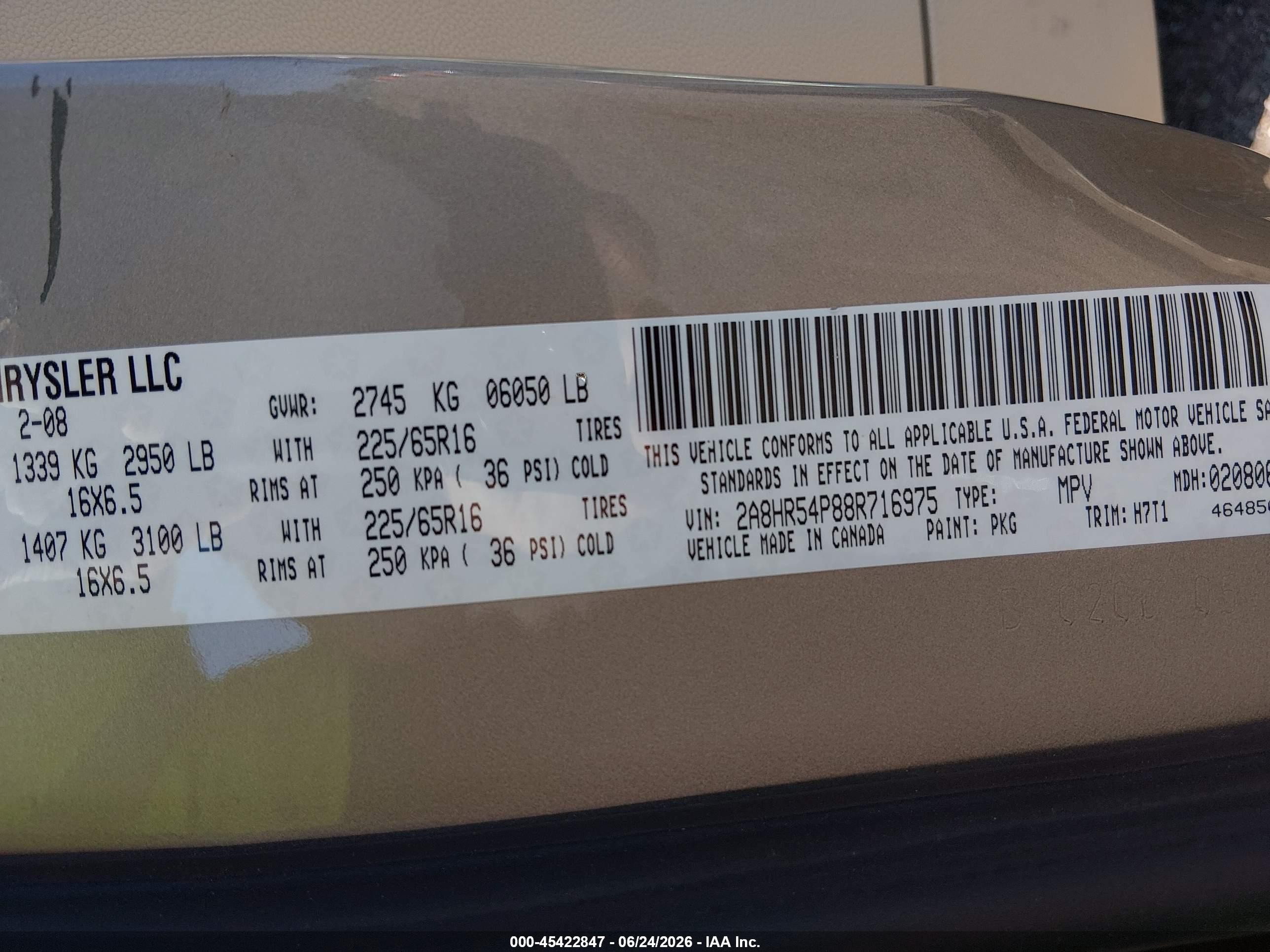 2008 Chrysler Town & Country Touring Champagne vin: 2A8HR54P88R716975