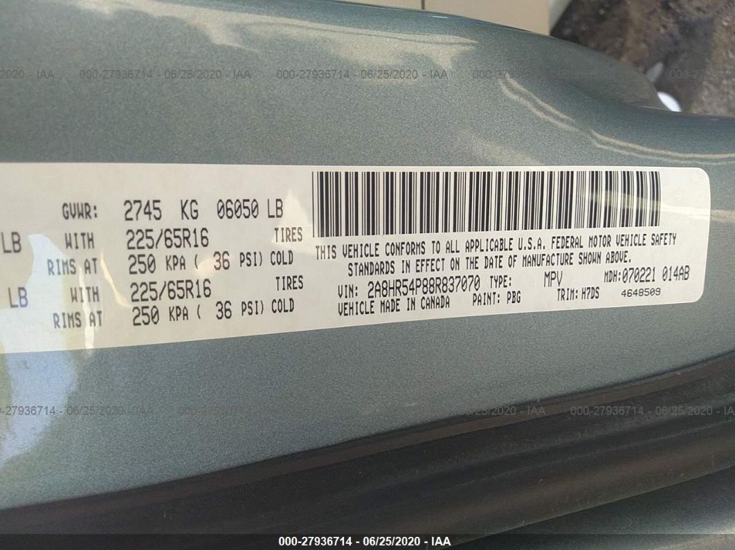 2008 Chrysler Town & Country Touring Blue vin: 2A8HR54P88R837070