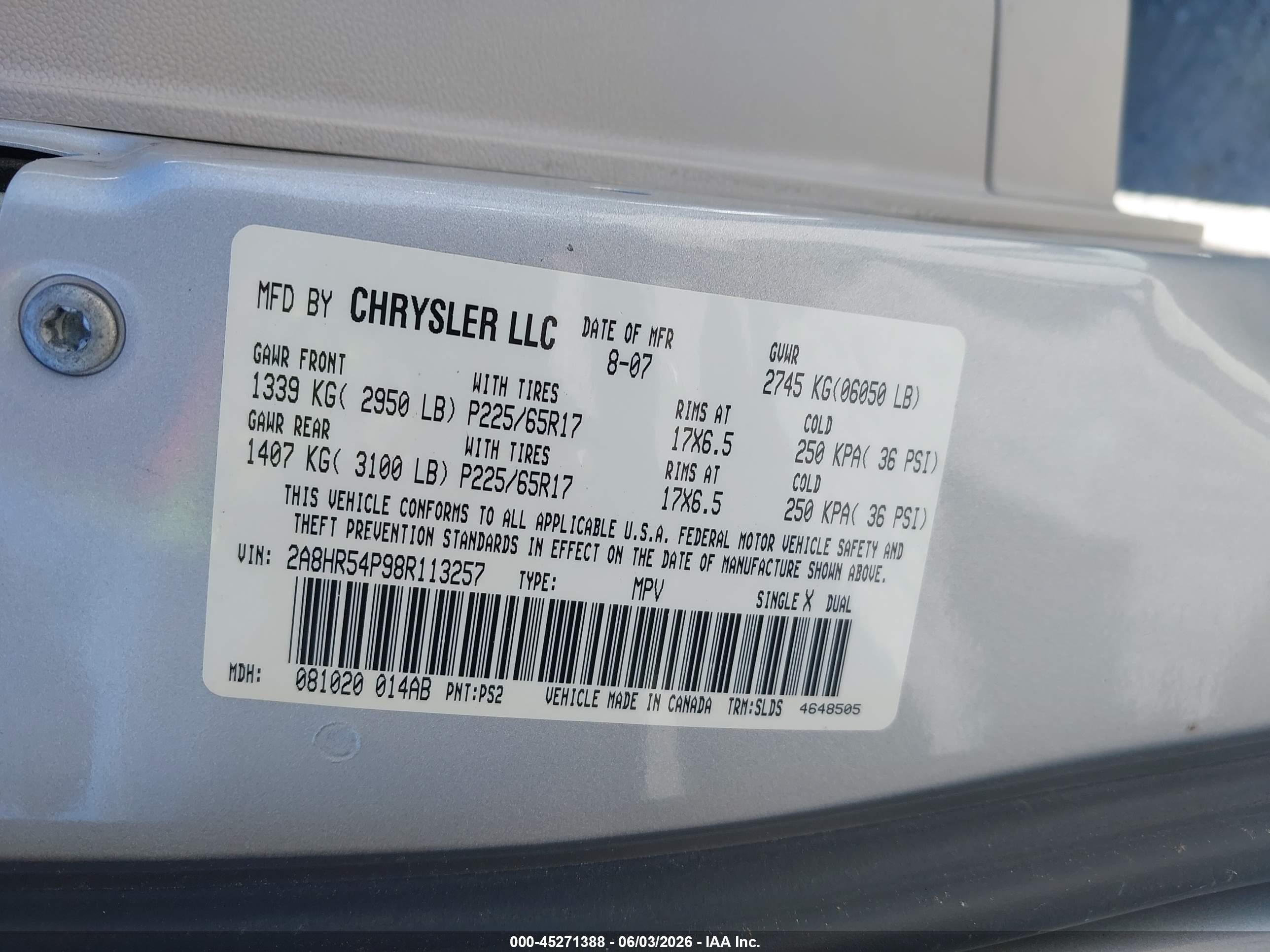2008 Chrysler Town & Country Touring Серебряный vin: 2A8HR54P98R113257