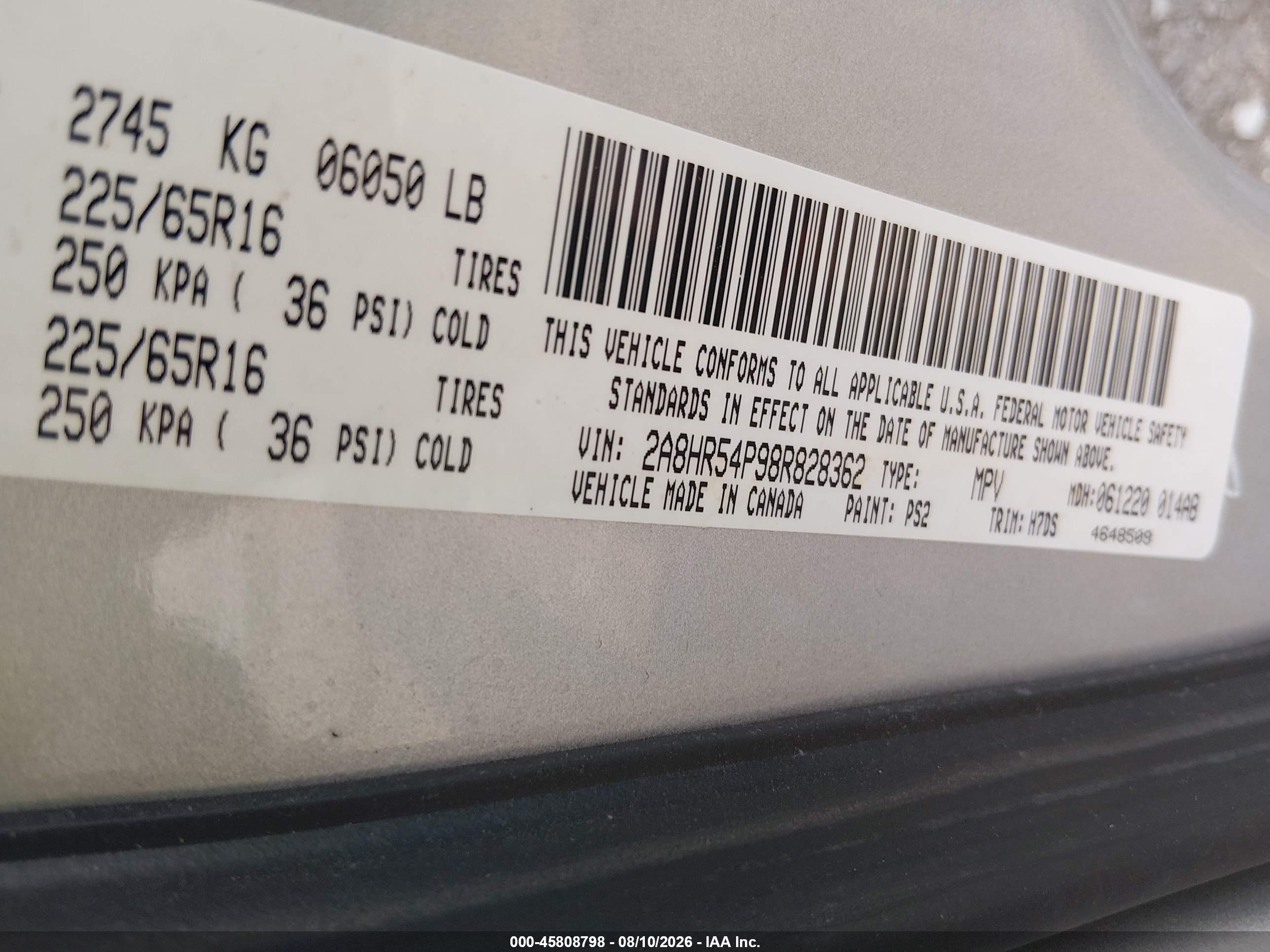 2008 Chrysler Town & Country Touring Silver vin: 2A8HR54P98R828362