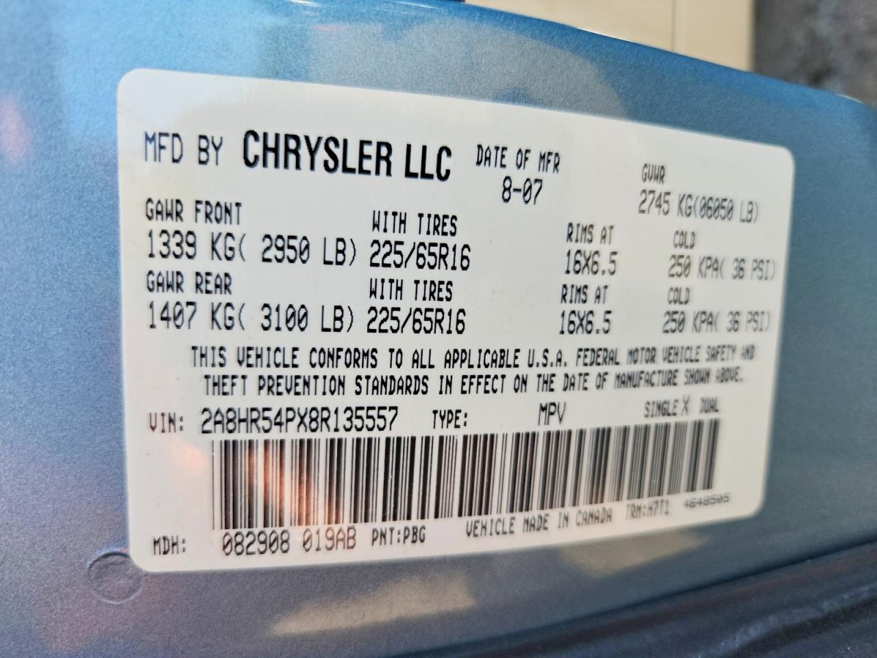 2008 Chrysler Town & Country Touring Blue vin: 2A8HR54PX8R135557