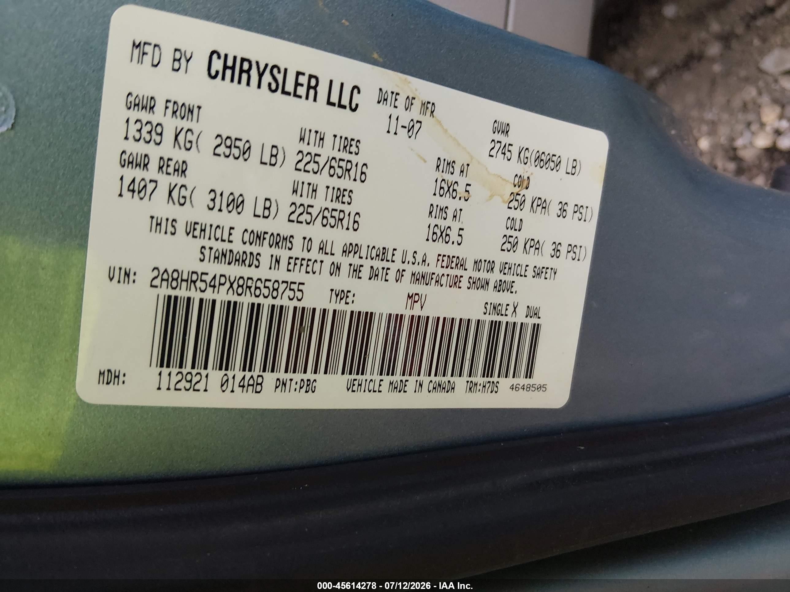 2008 Chrysler Town & Country Touring Blue vin: 2A8HR54PX8R658755