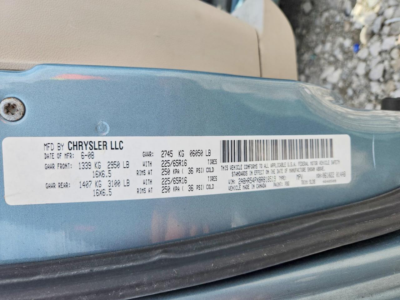 2008 Chrysler Town & Country Touring Синий vin: 2A8HR54PX8R818519