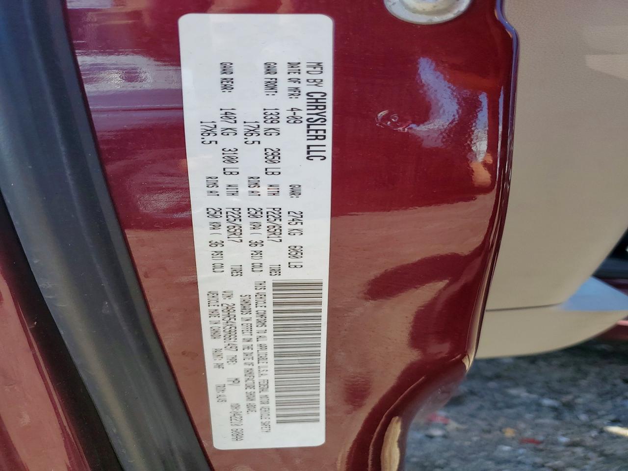 2009 Chrysler Town & Country Touring Burgundy vin: 2A8HR54X59R661497