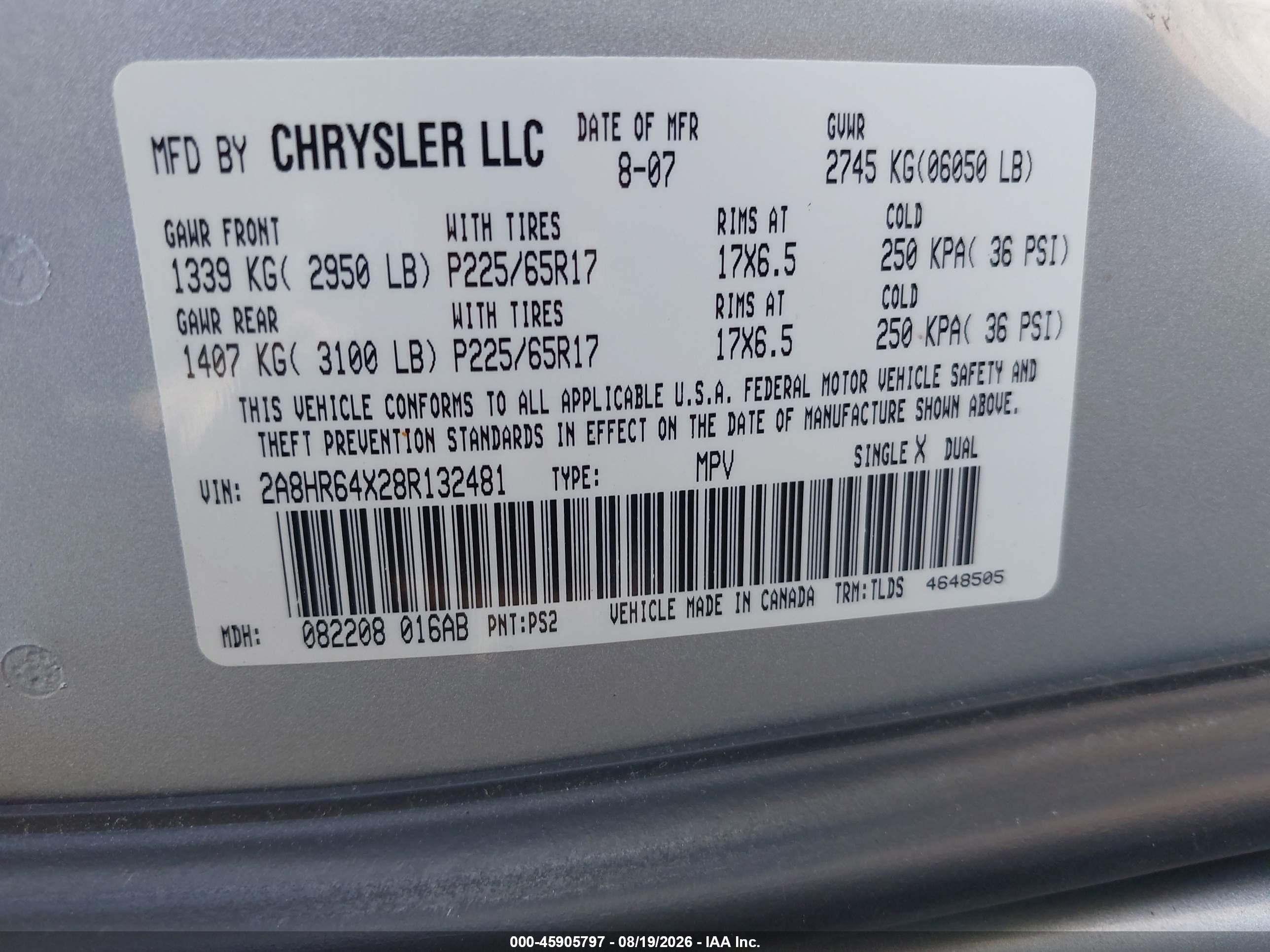2008 Chrysler Town & Country Limited Серебряный vin: 2A8HR64X28R132481