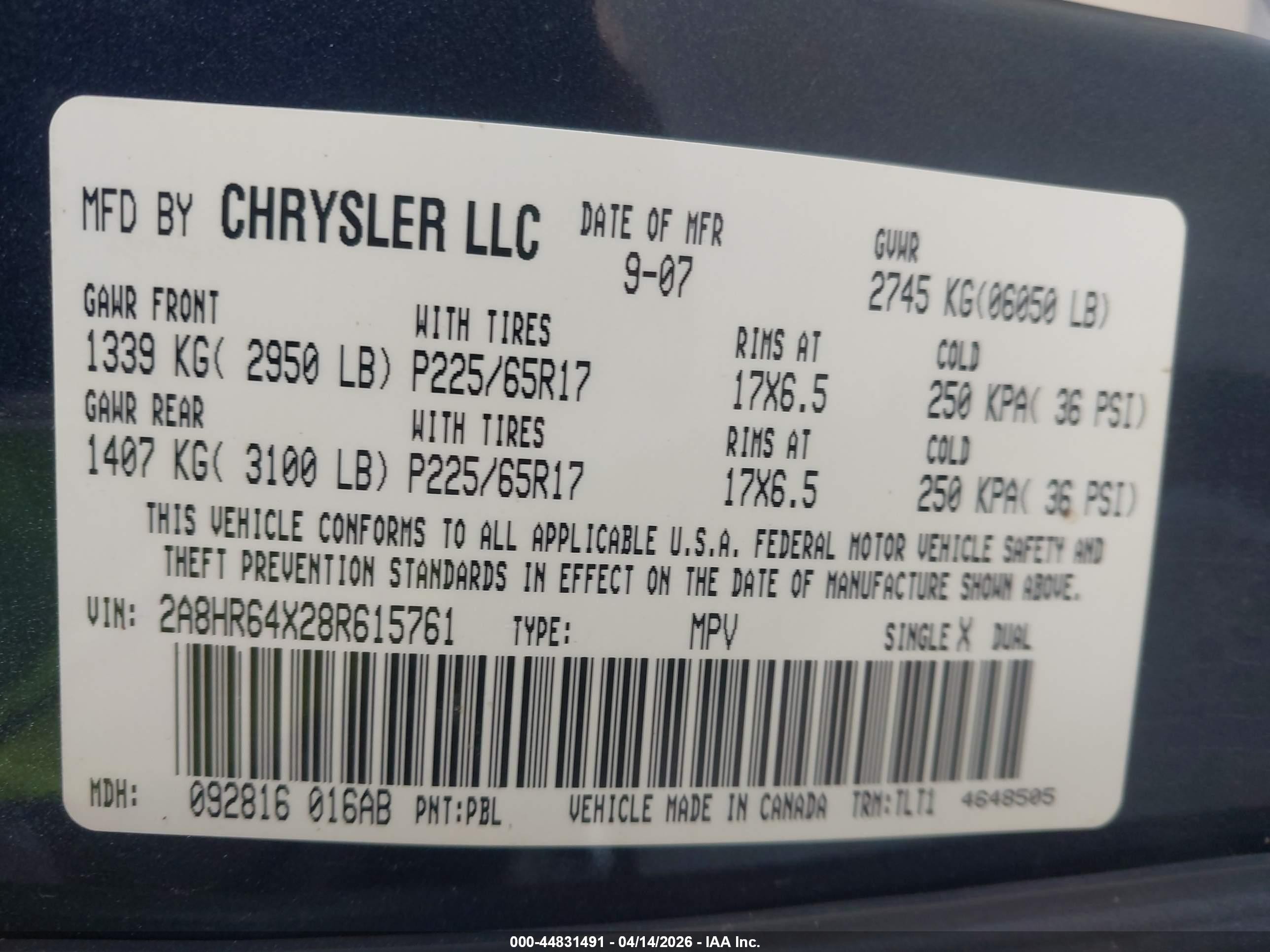 2008 Chrysler Town & Country Limited Blue vin: 2A8HR64X28R615761