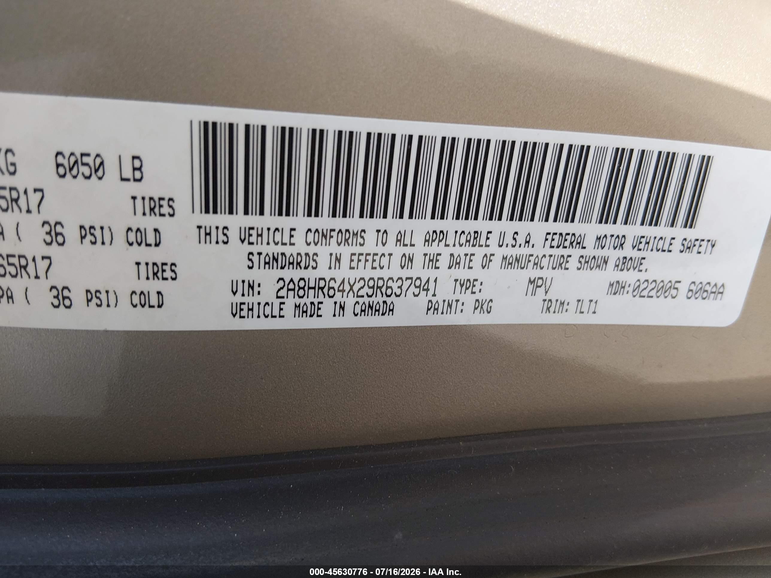 2009 Chrysler Town & Country Limited Beige vin: 2A8HR64X29R637941