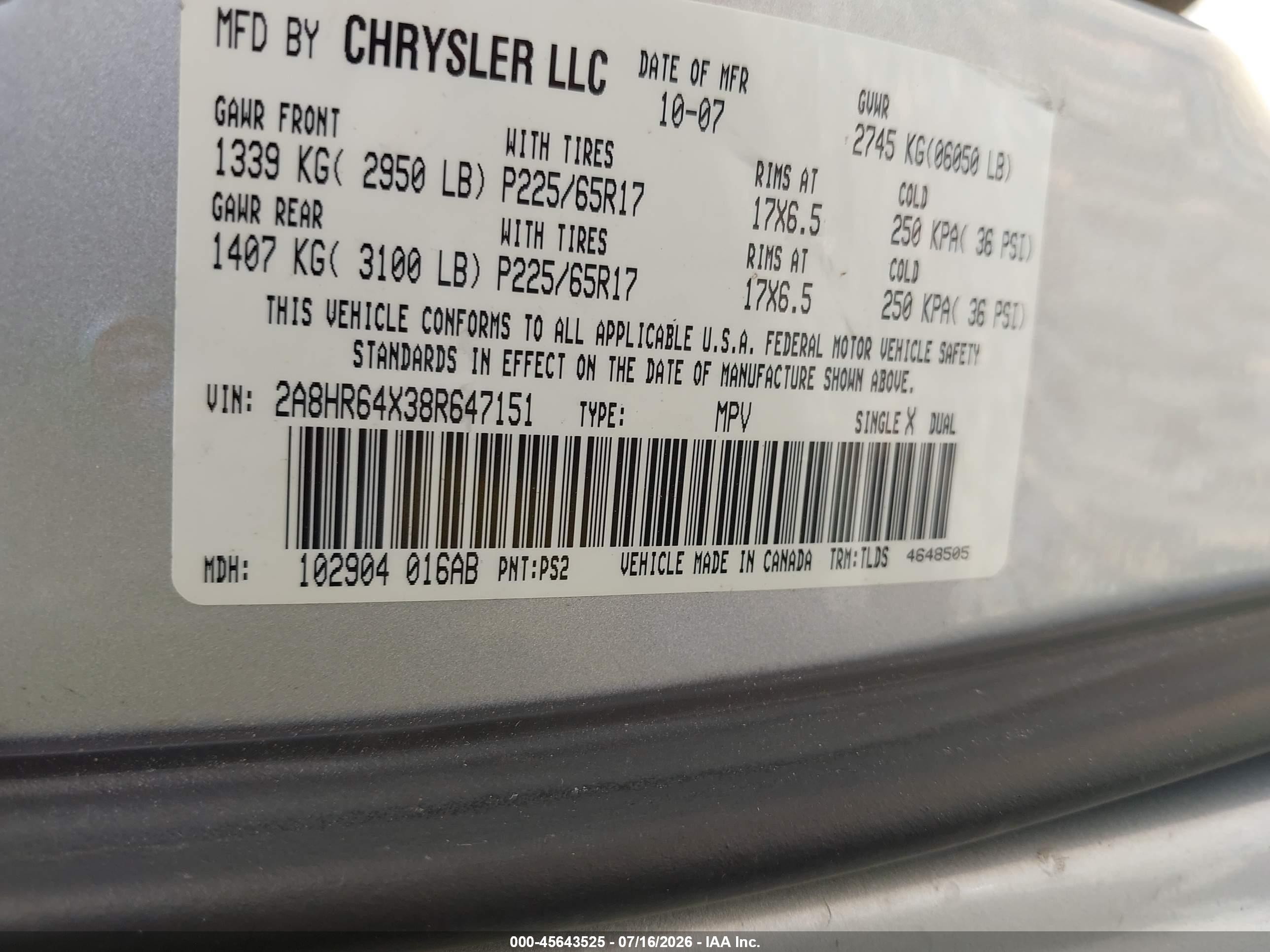 2008 Chrysler Town & Country Limited Silver vin: 2A8HR64X38R647151