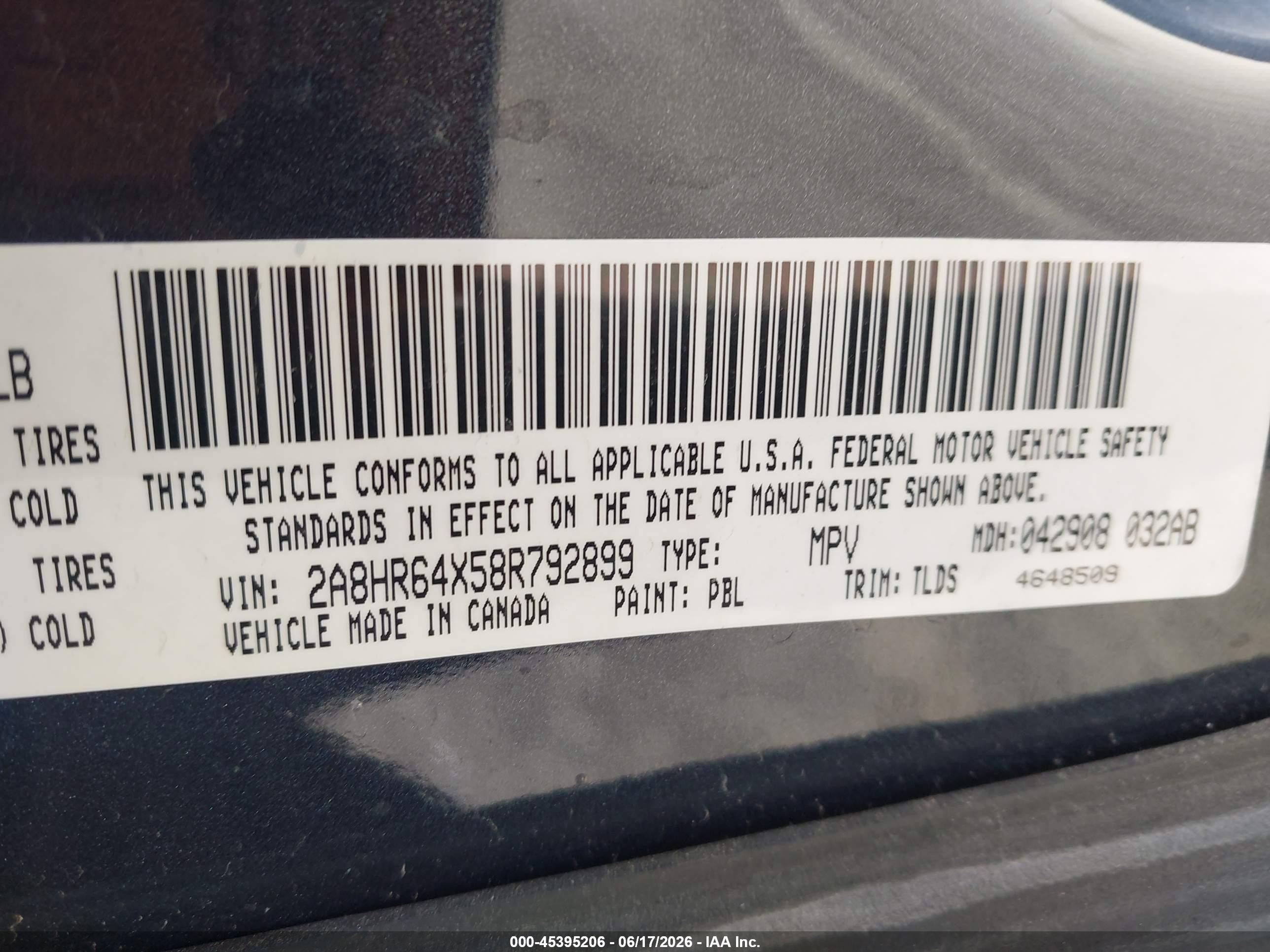 2008 Chrysler Town & Country Limited Черный vin: 2A8HR64X58R792899