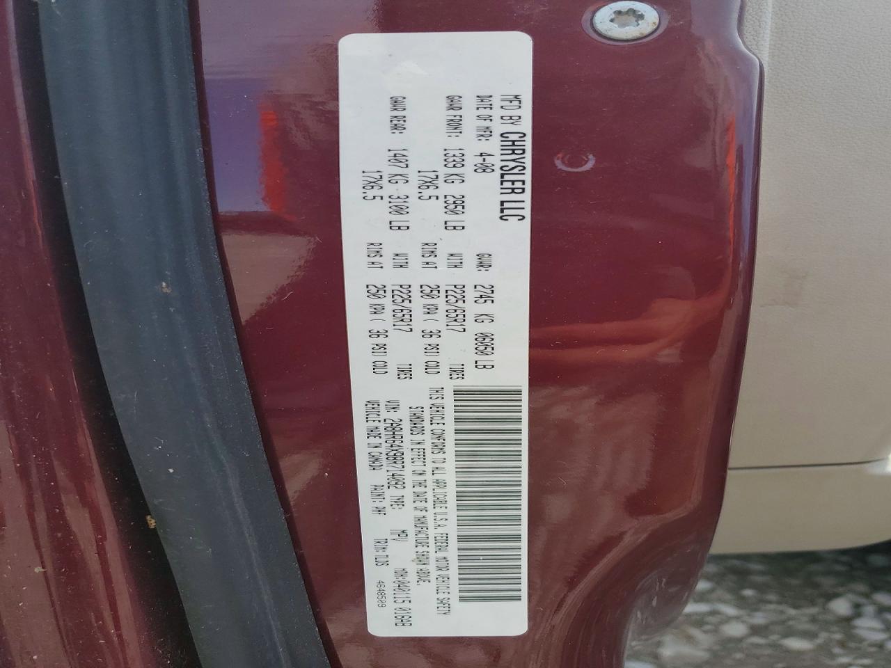 2008 Chrysler Town And Country Maroon vin: 2A8HR64X98R714092