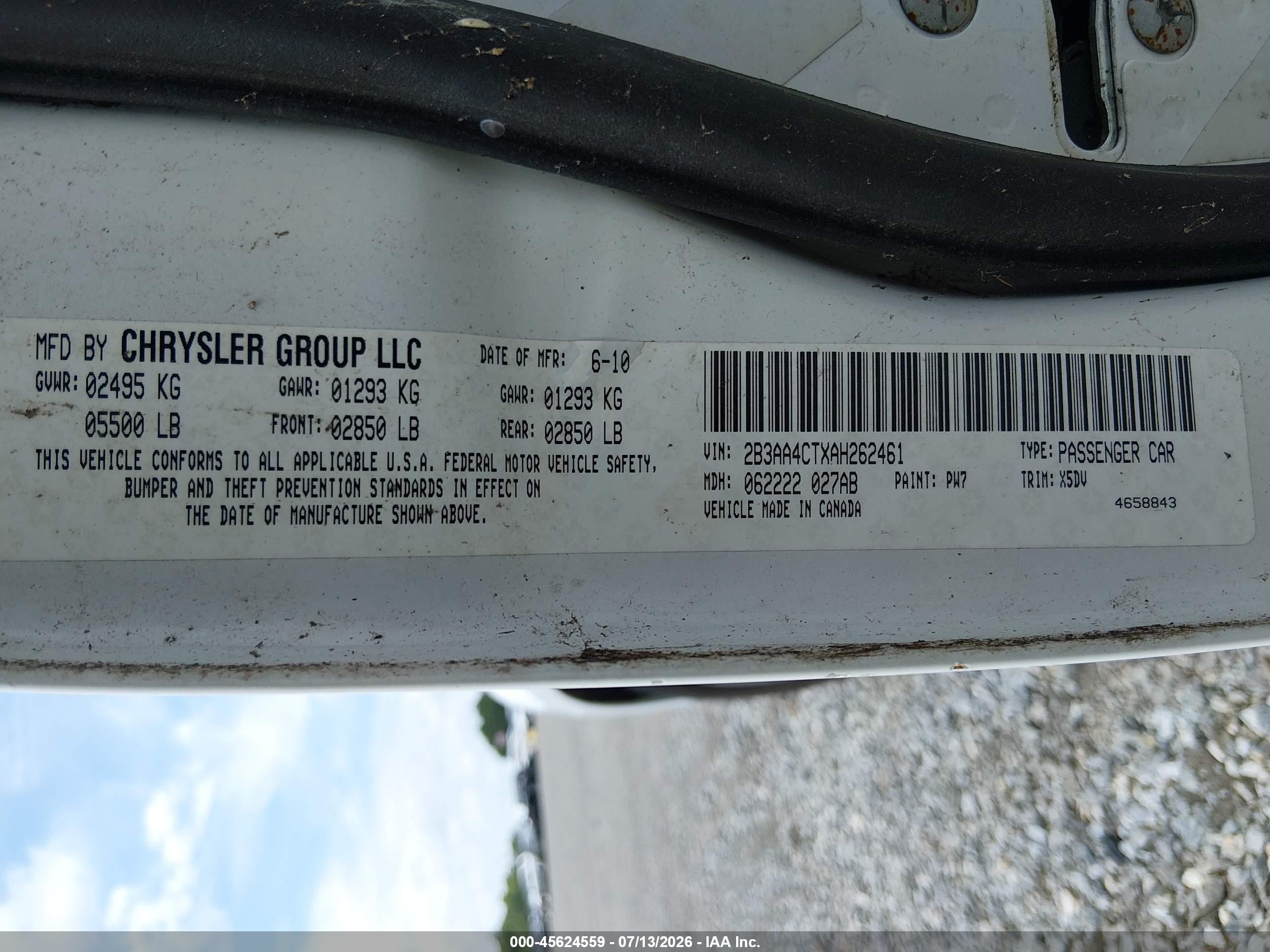 2010 Dodge Charger   White vin: 2B3AA4CTXAH262461