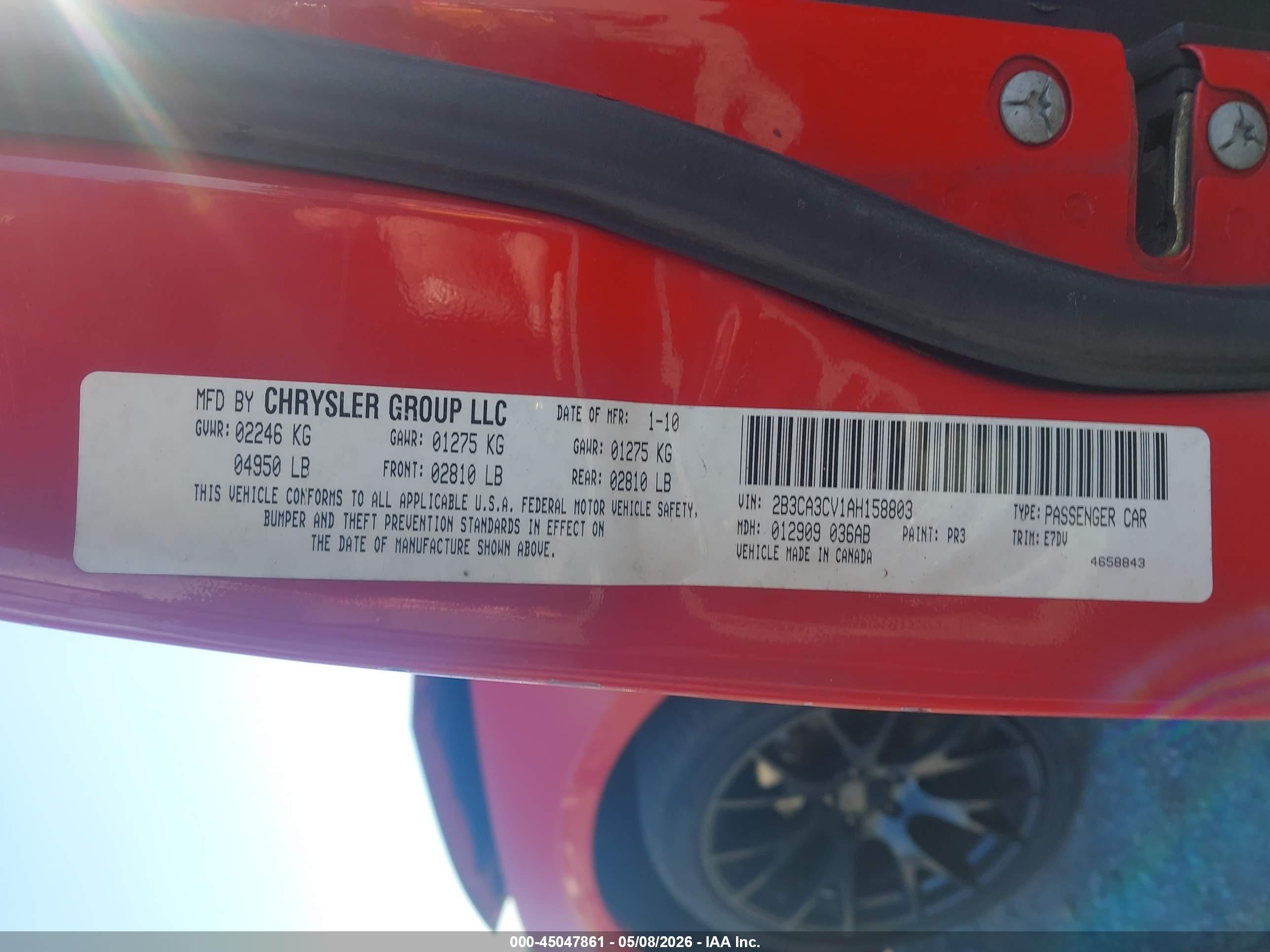 2010 Dodge Charger Sxt Red vin: 2B3CA3CV1AH158803