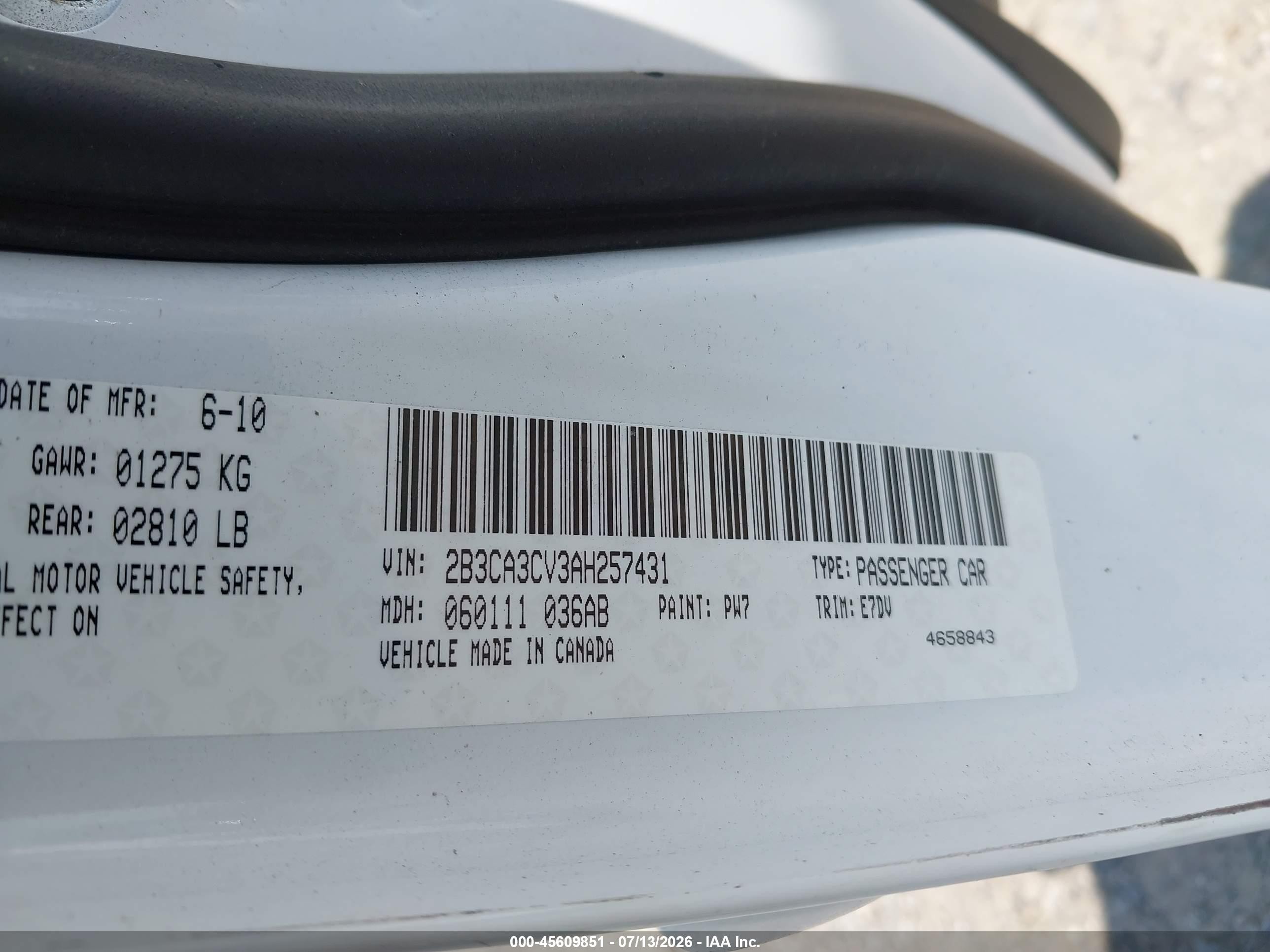 2010 Dodge Charger Sxt White vin: 2B3CA3CV3AH257431