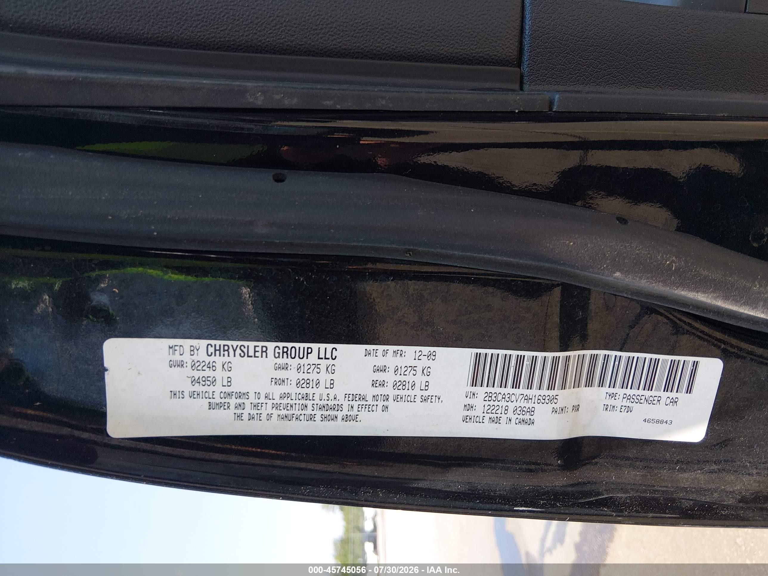 2010 Dodge Charger Sxt Black vin: 2B3CA3CV7AH169305
