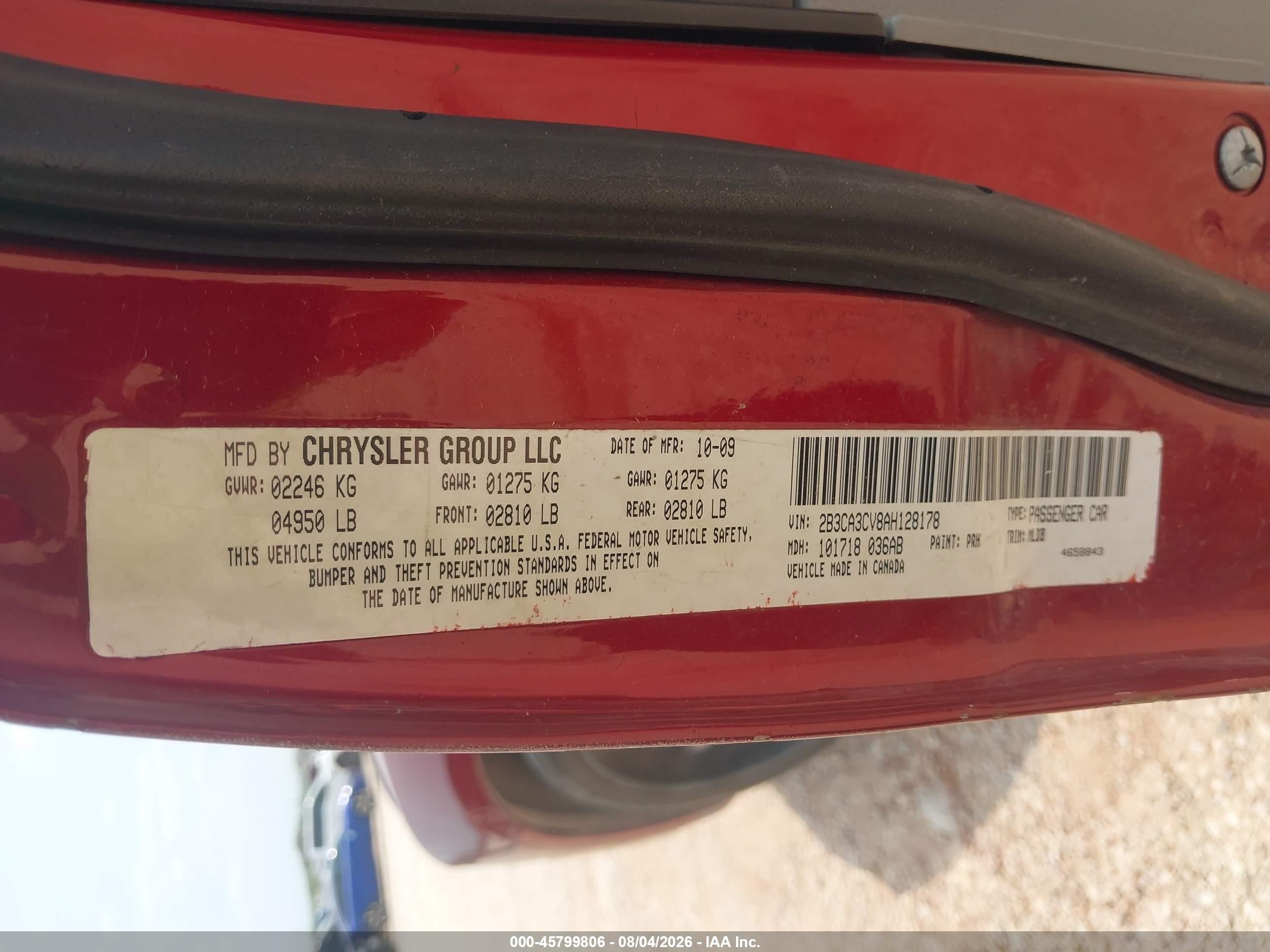 2010 Dodge Charger Sxt Burgundy vin: 2B3CA3CV8AH128178