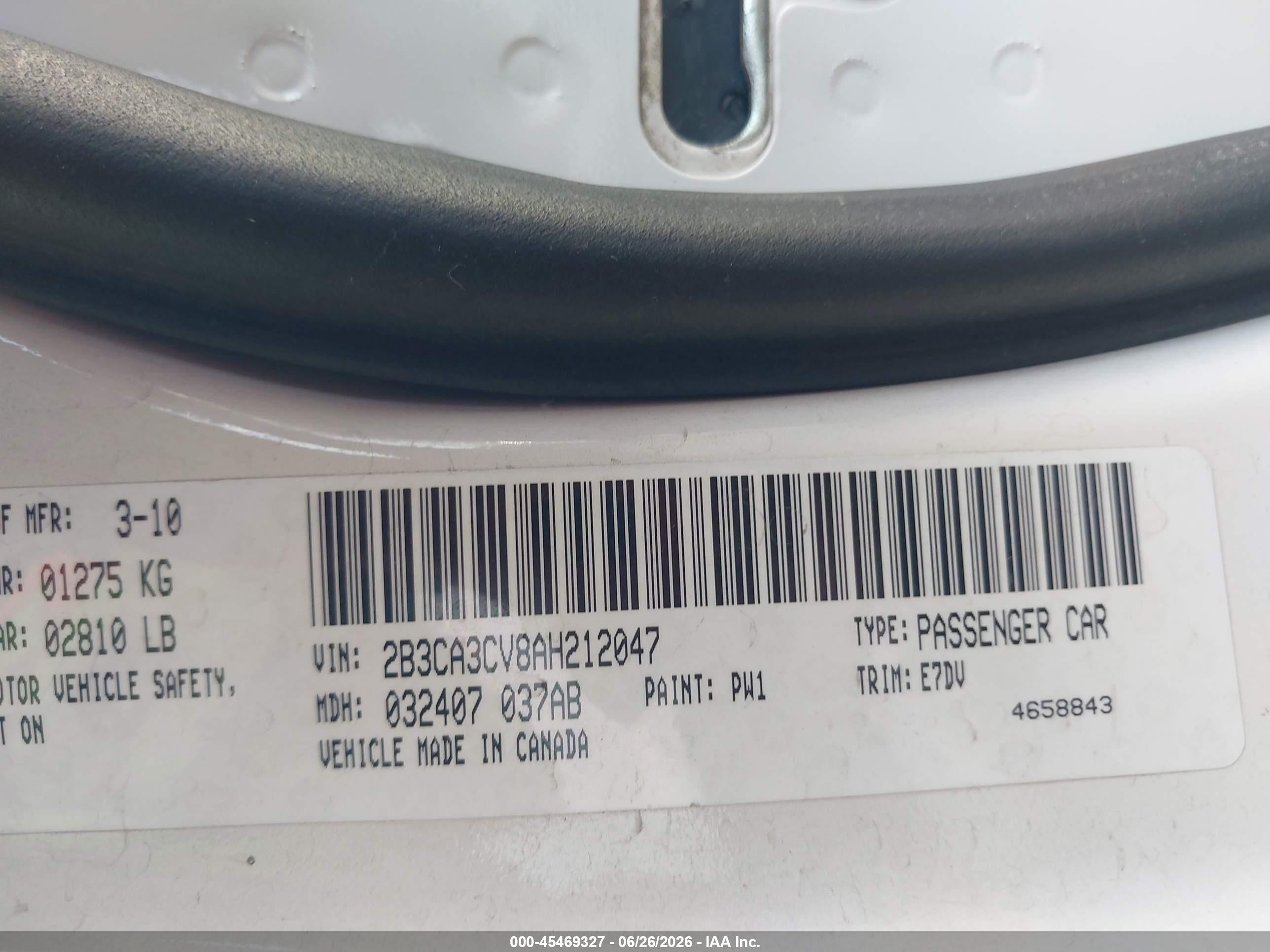 2010 Dodge Charger Sxt White vin: 2B3CA3CV8AH212047