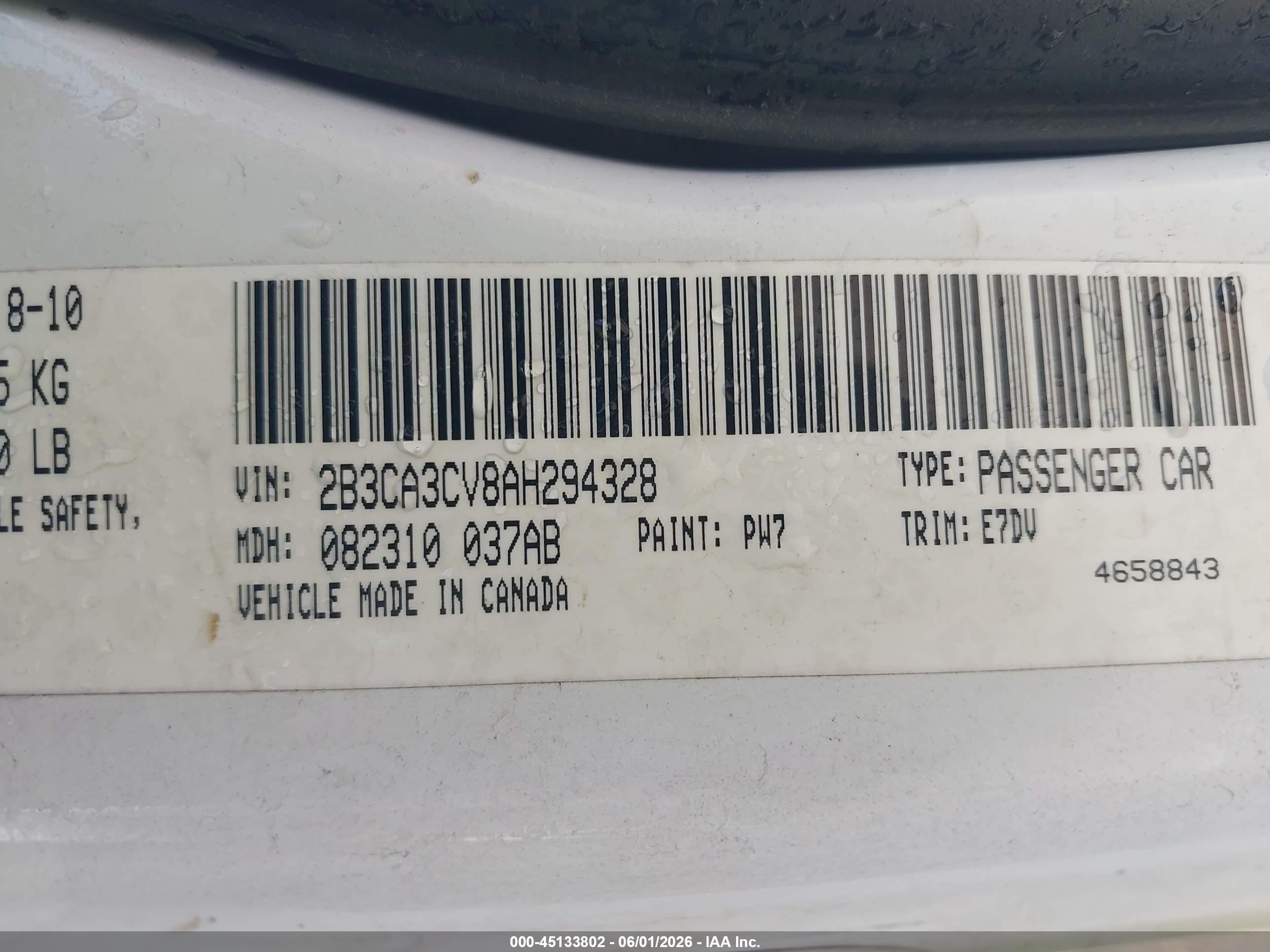 2010 Dodge Charger Sxt White vin: 2B3CA3CV8AH294328