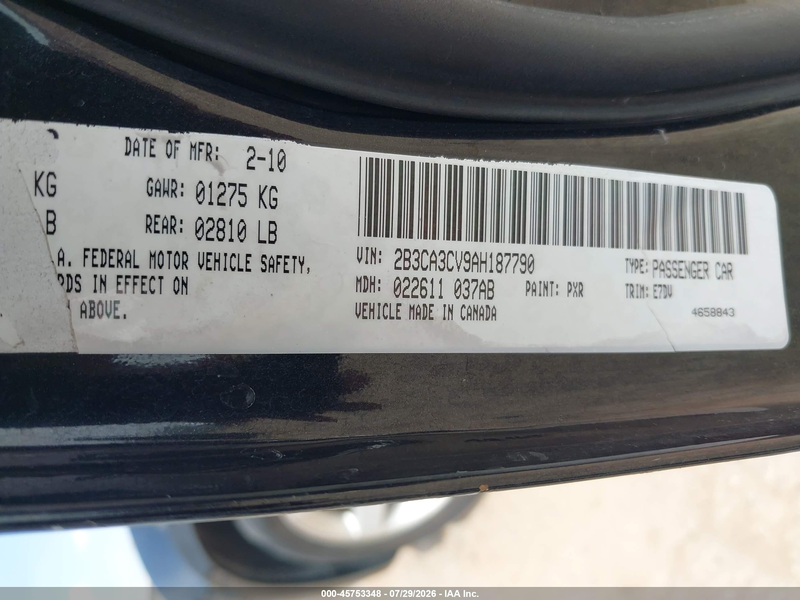 2010 Dodge Charger Sxt Black vin: 2B3CA3CV9AH187790
