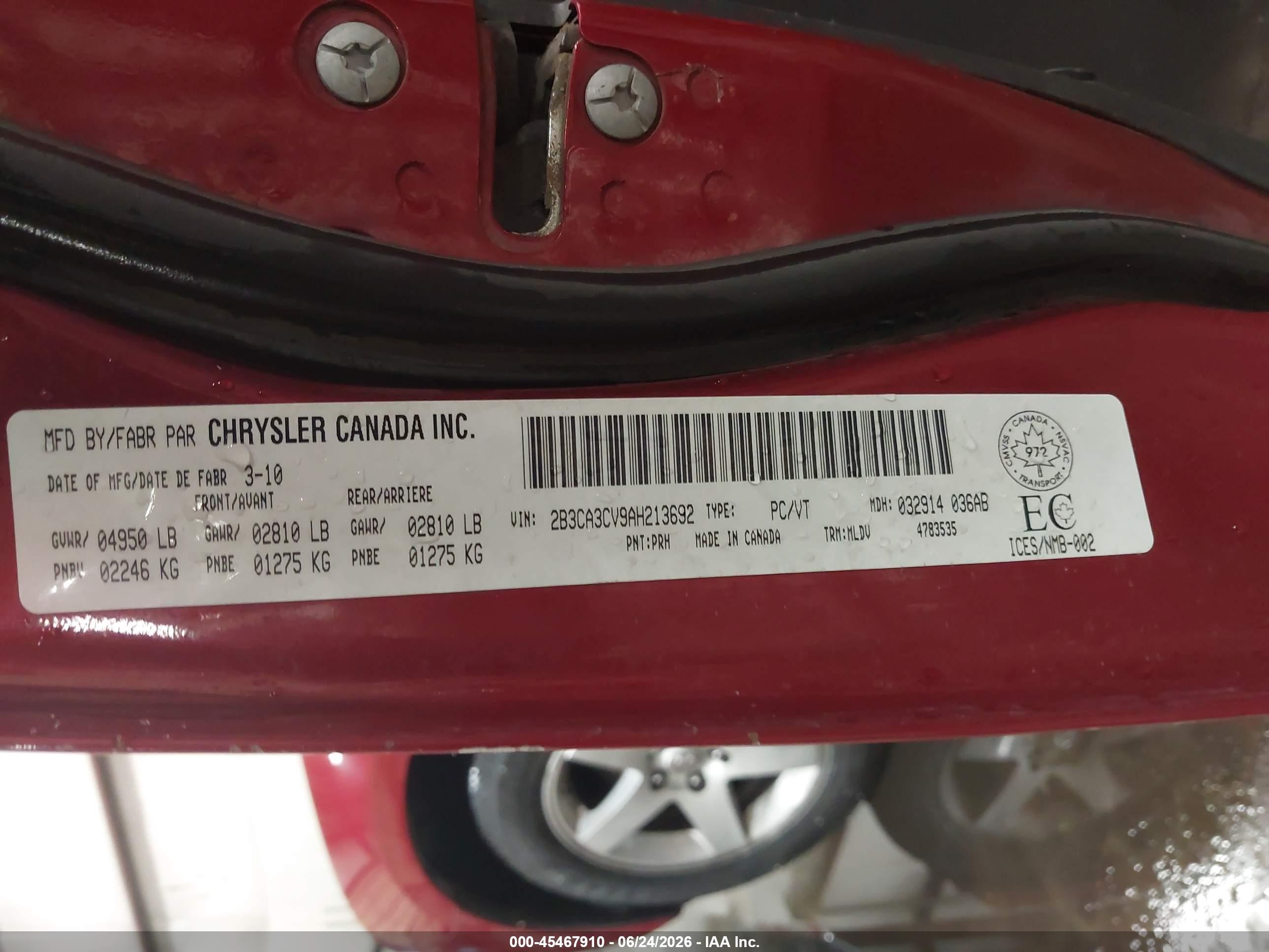 2010 Dodge Charger Sxt Maroon vin: 2B3CA3CV9AH213692
