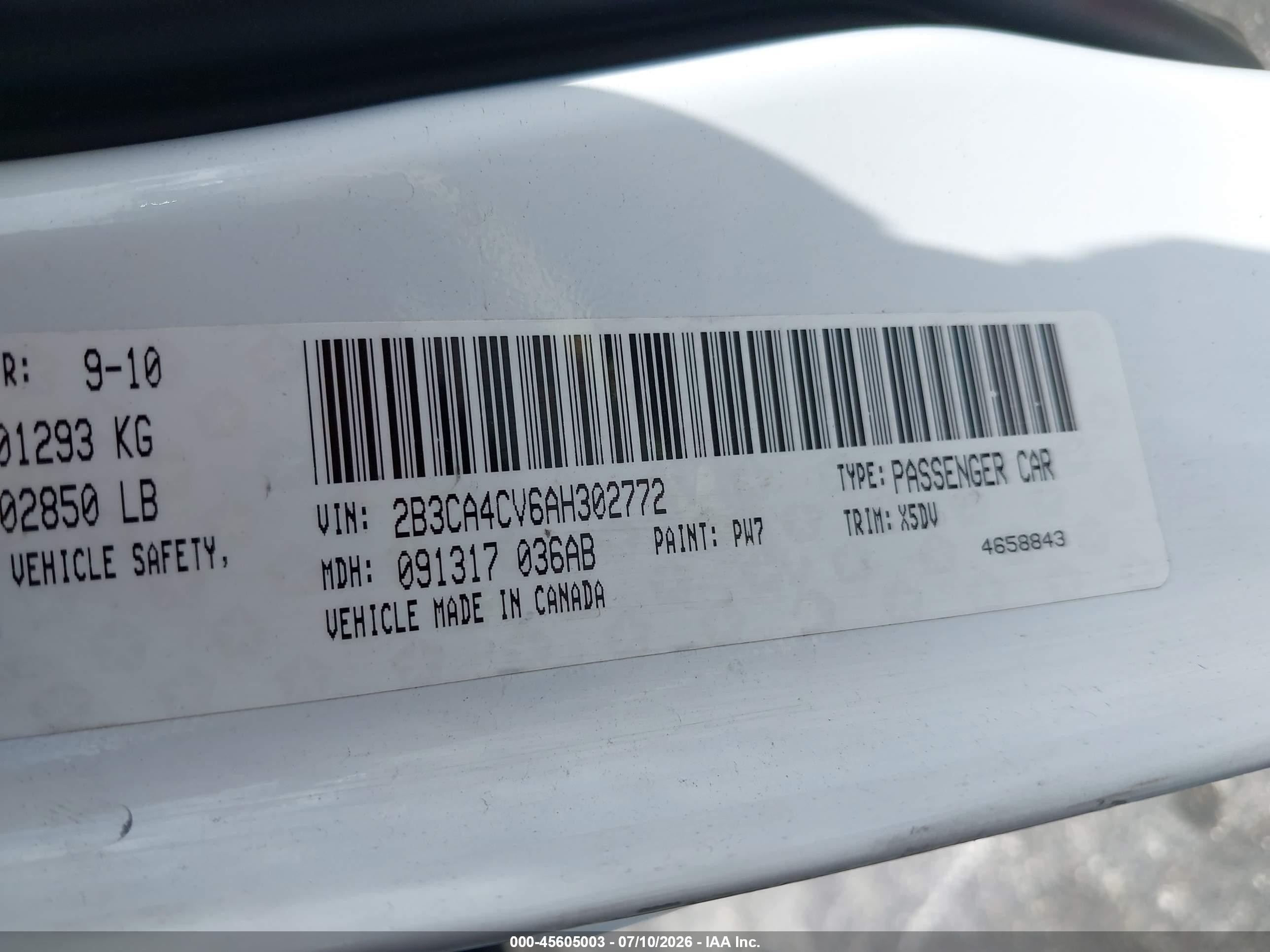 2010 Dodge Charger Белый vin: 2B3CA4CV6AH302772