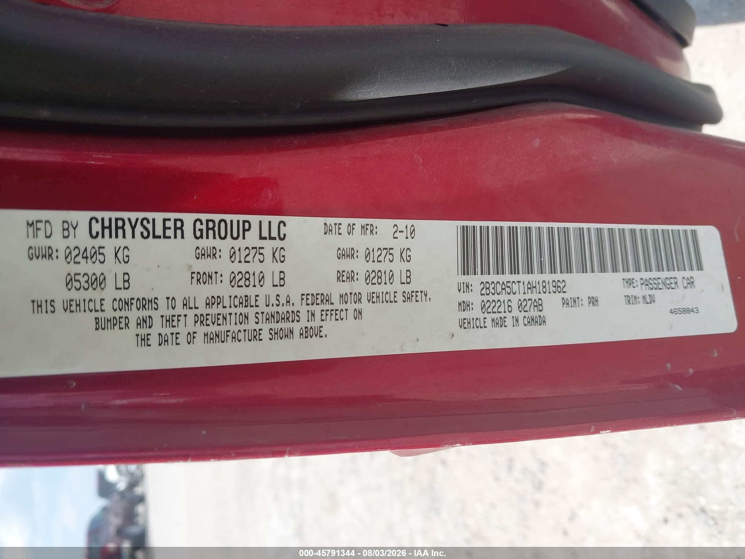 2010 Dodge Charger R/t Red vin: 2B3CA5CT1AH181962