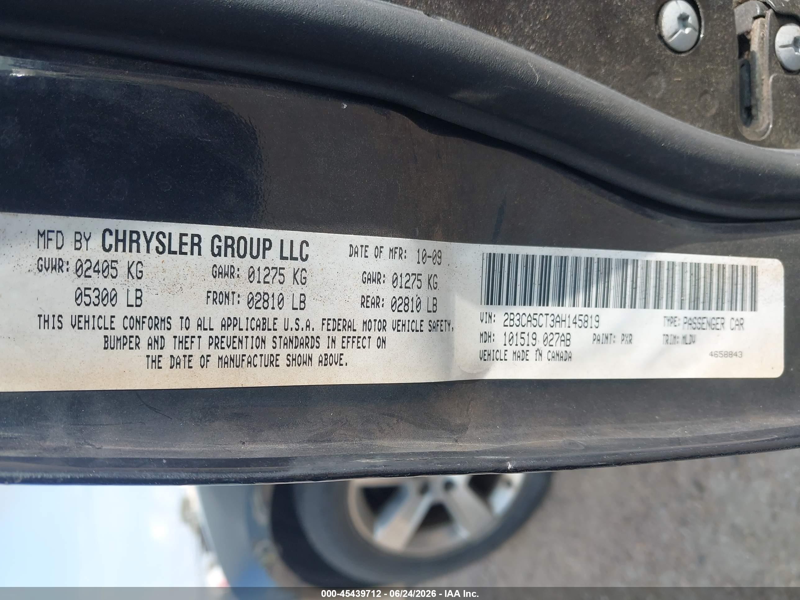 2010 Dodge Charger R/t Black vin: 2B3CA5CT3AH145819