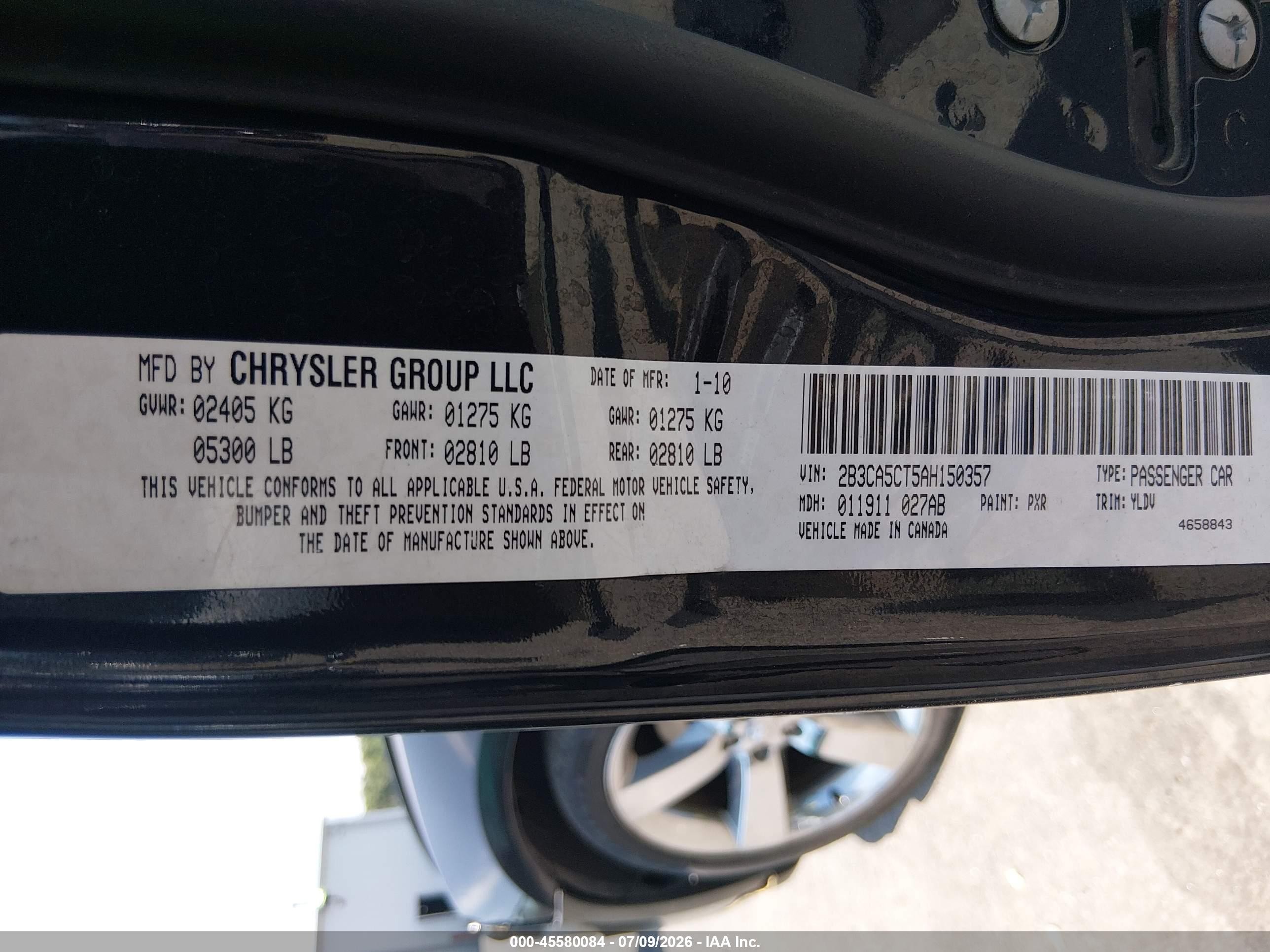 2010 Dodge Charger R/t Black vin: 2B3CA5CT5AH150357