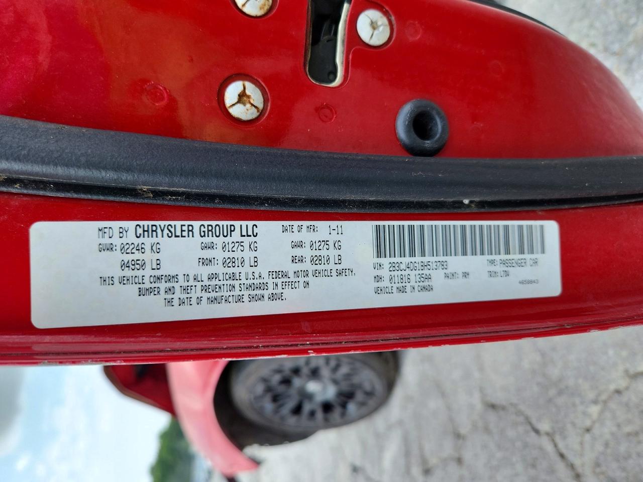 2011 Dodge Challenger Red vin: 2B3CJ4DG1BH513783
