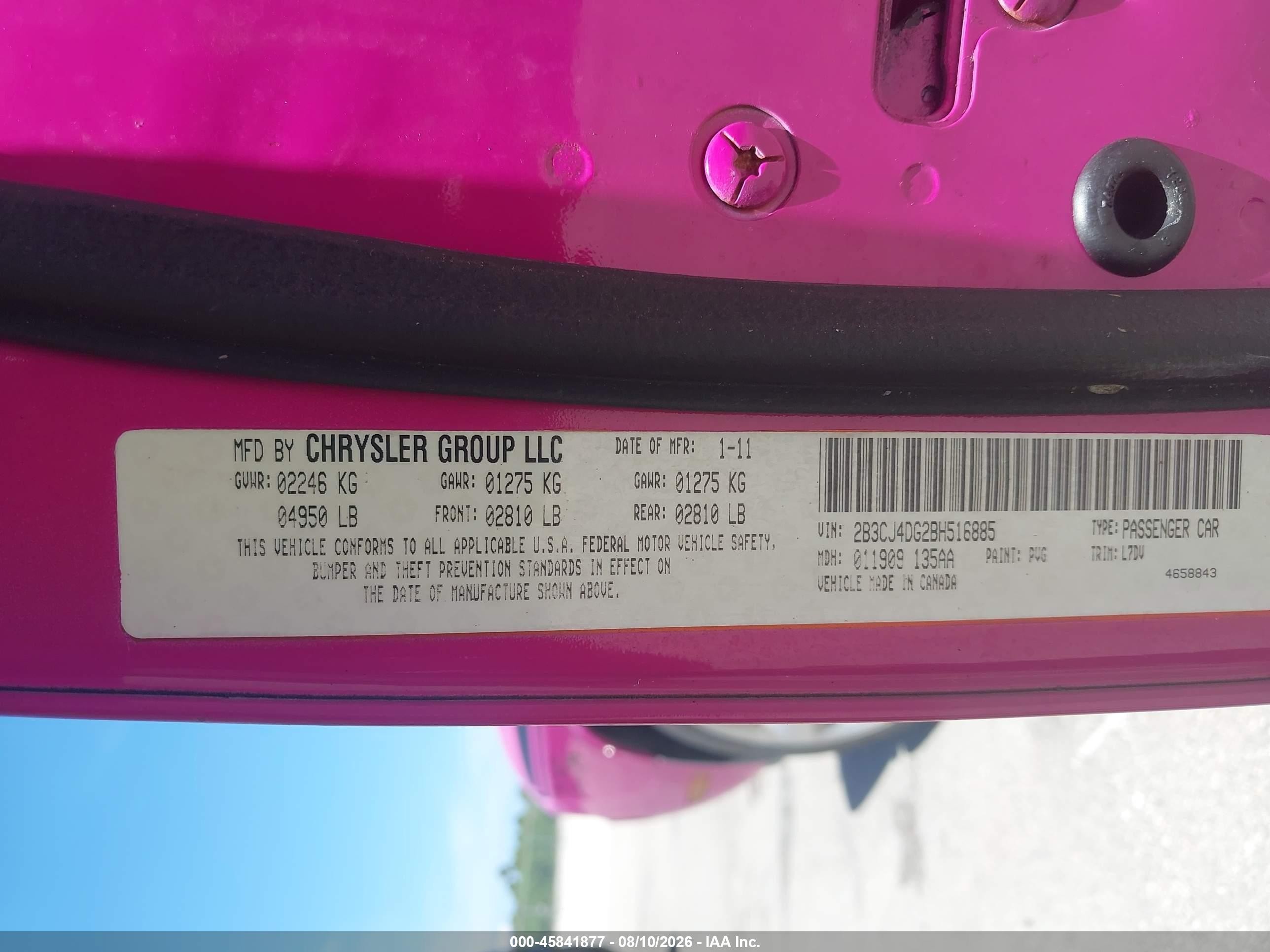 2011 Dodge Challenger   Pink vin: 2B3CJ4DG2BH516885
