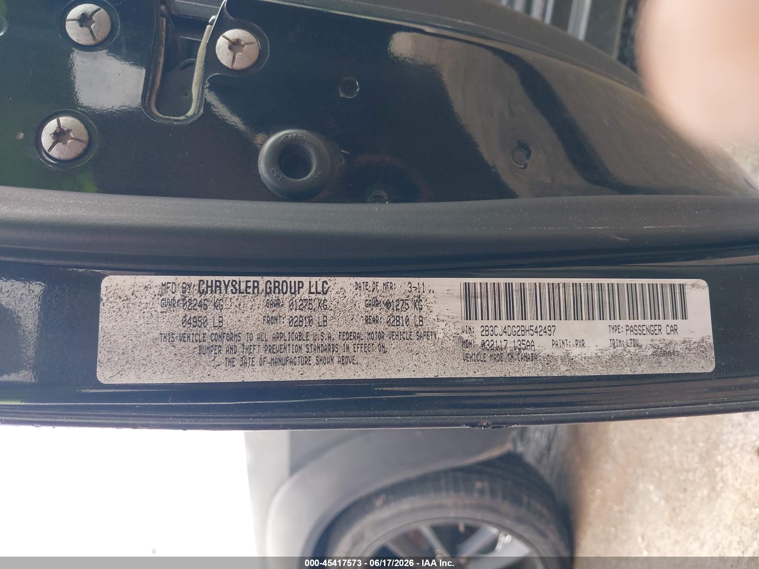 2011 Dodge Challenger   Черный vin: 2B3CJ4DG2BH542497