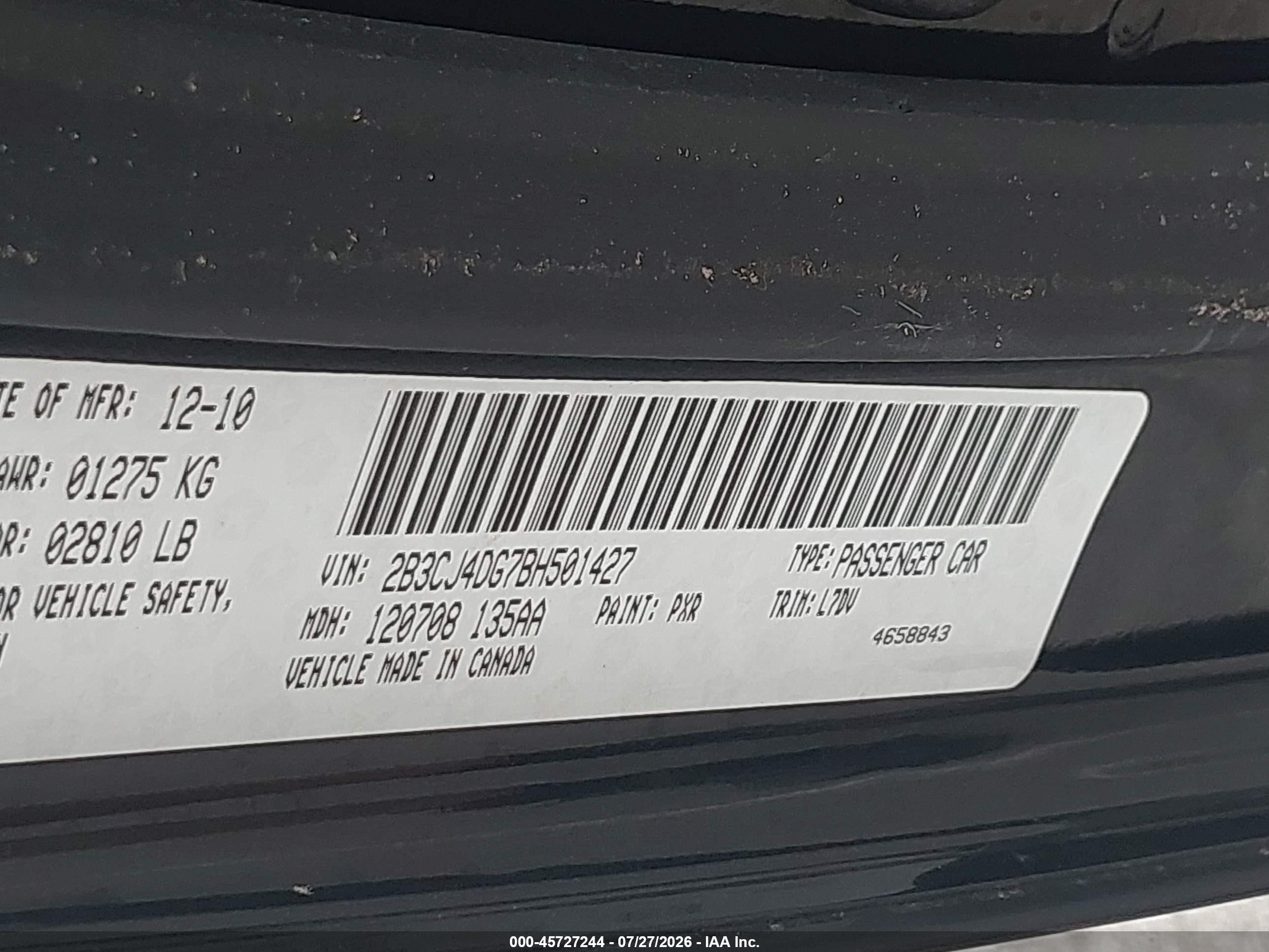 2011 Dodge Challenger   Black vin: 2B3CJ4DG7BH501427