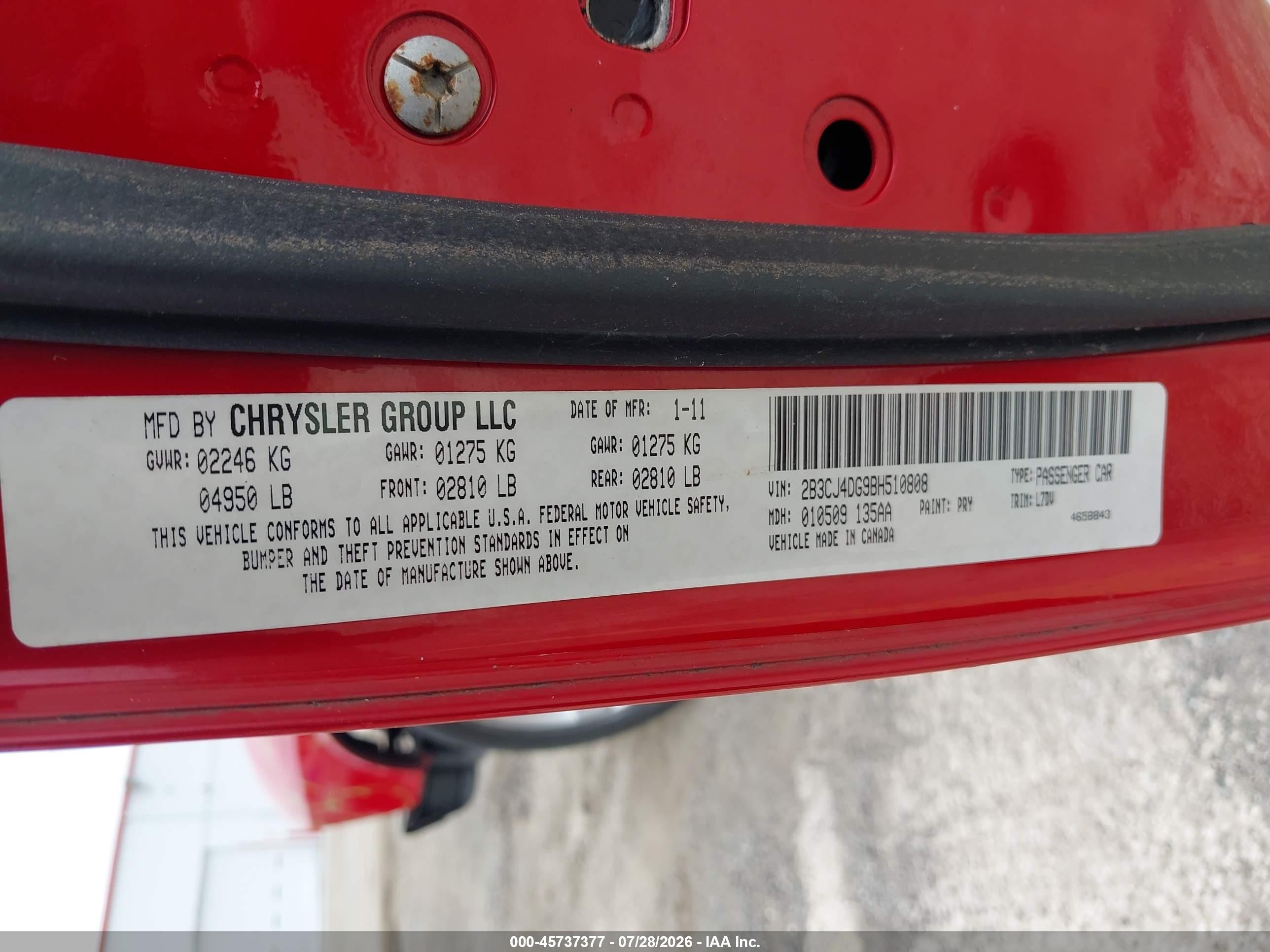 2011 Dodge Challenger   Red vin: 2B3CJ4DG9BH510808