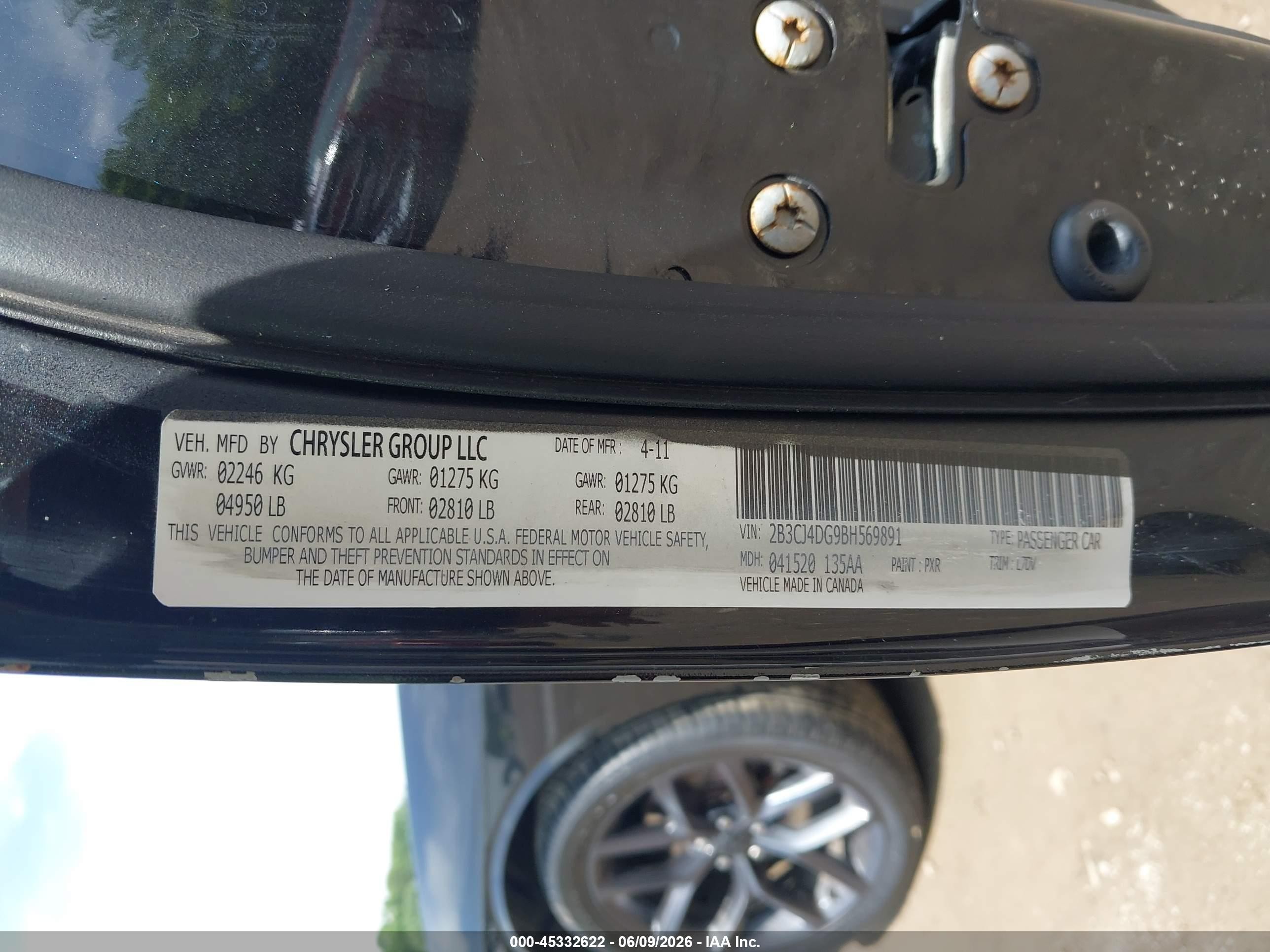 2011 Dodge Challenger   Black vin: 2B3CJ4DG9BH569891