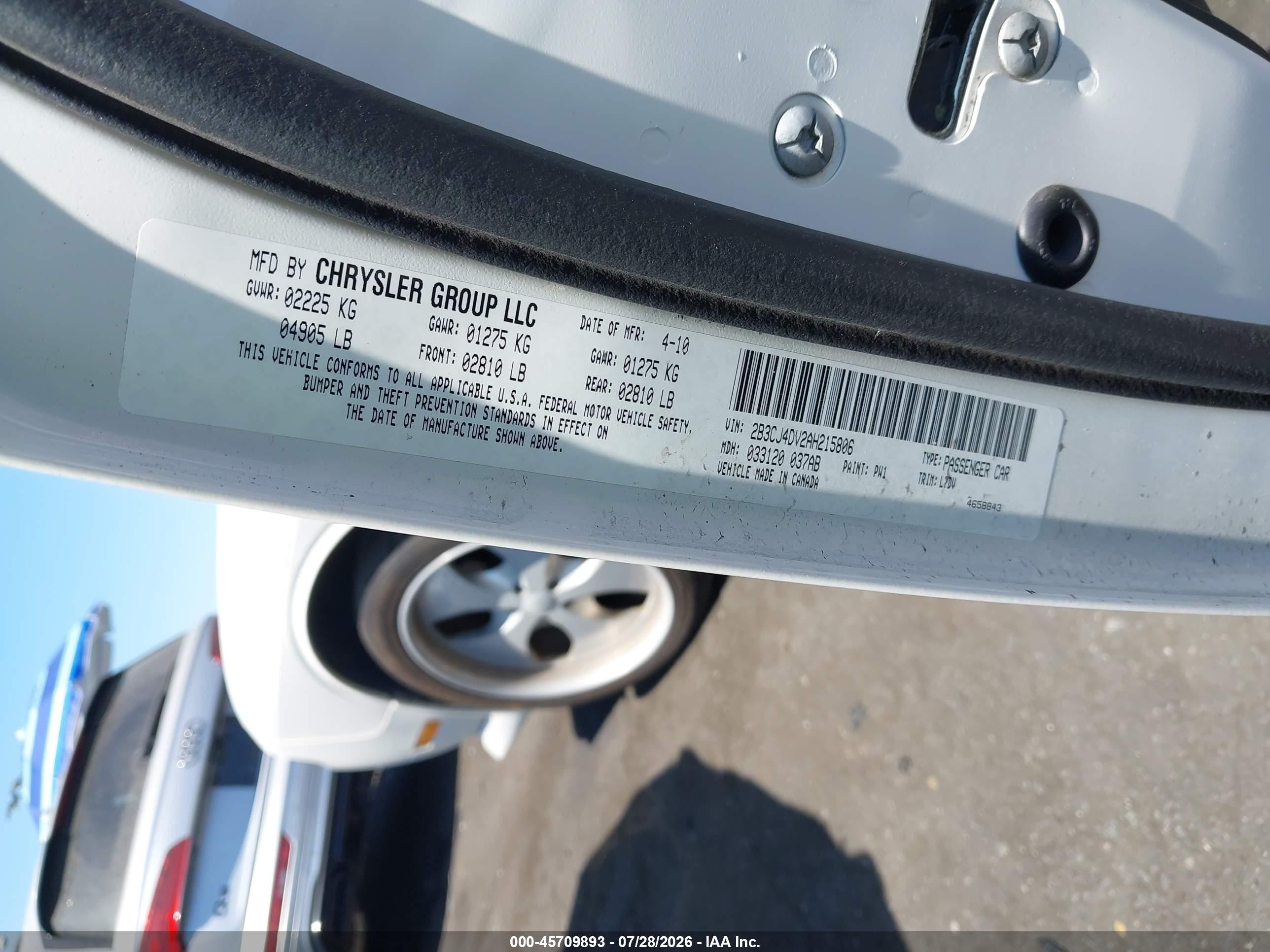 2010 Dodge Challenger Se White vin: 2B3CJ4DV2AH215806