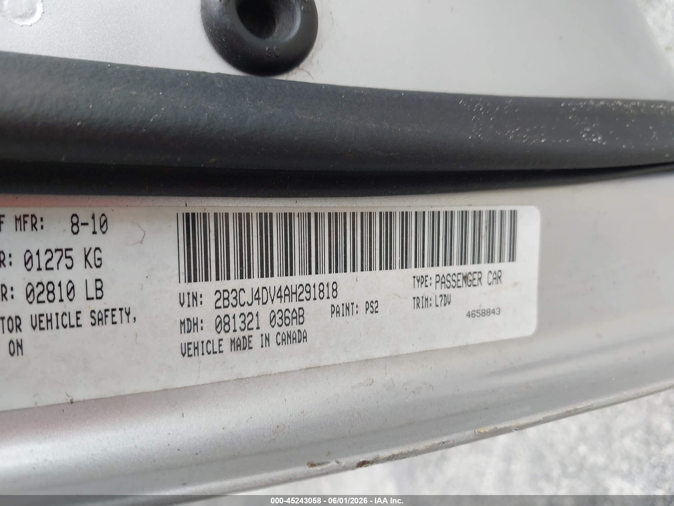 2010 Dodge Challenger Se Silver vin: 2B3CJ4DV4AH291818