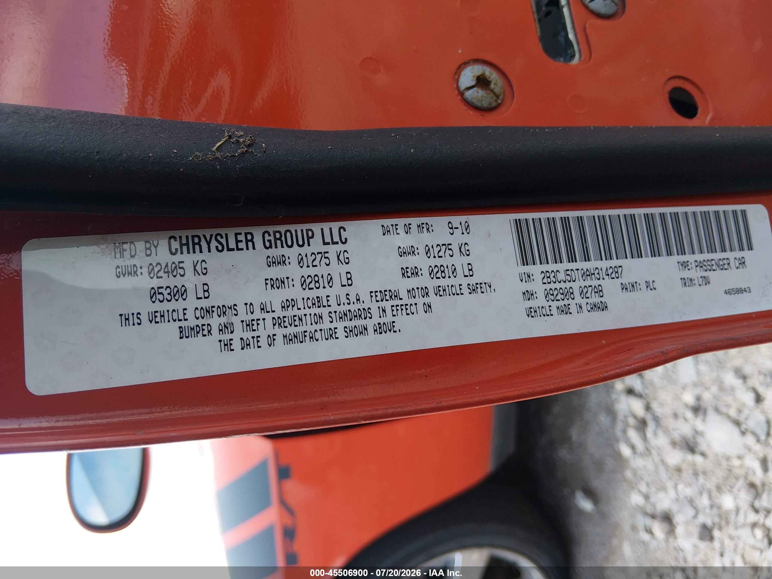 2010 Dodge Challenger R/t Orange vin: 2B3CJ5DT0AH314287