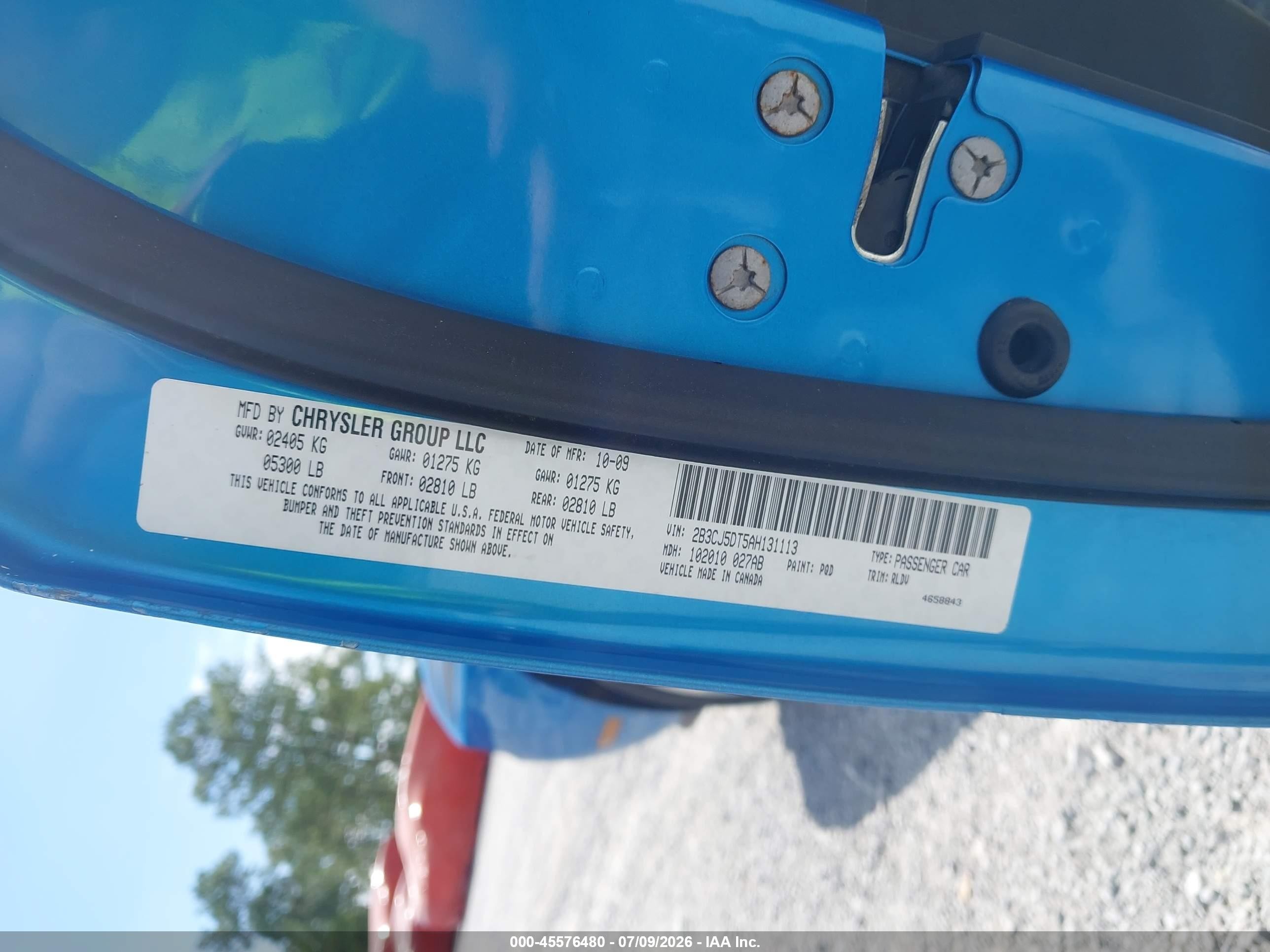 2010 Dodge Challenger R/t Blue vin: 2B3CJ5DT5AH131113