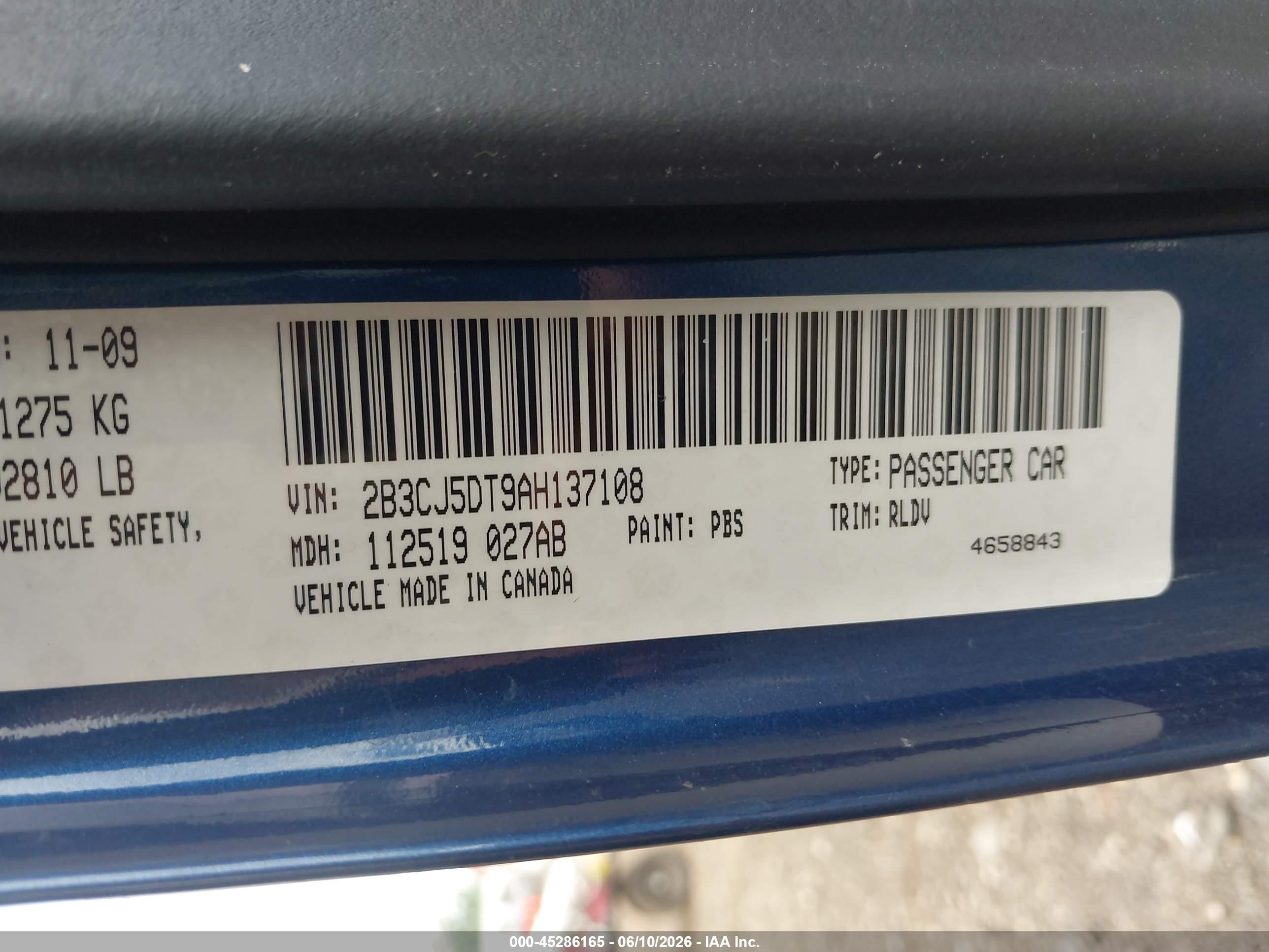 2010 Dodge Challenger R/t Dark Blue vin: 2B3CJ5DT9AH137108
