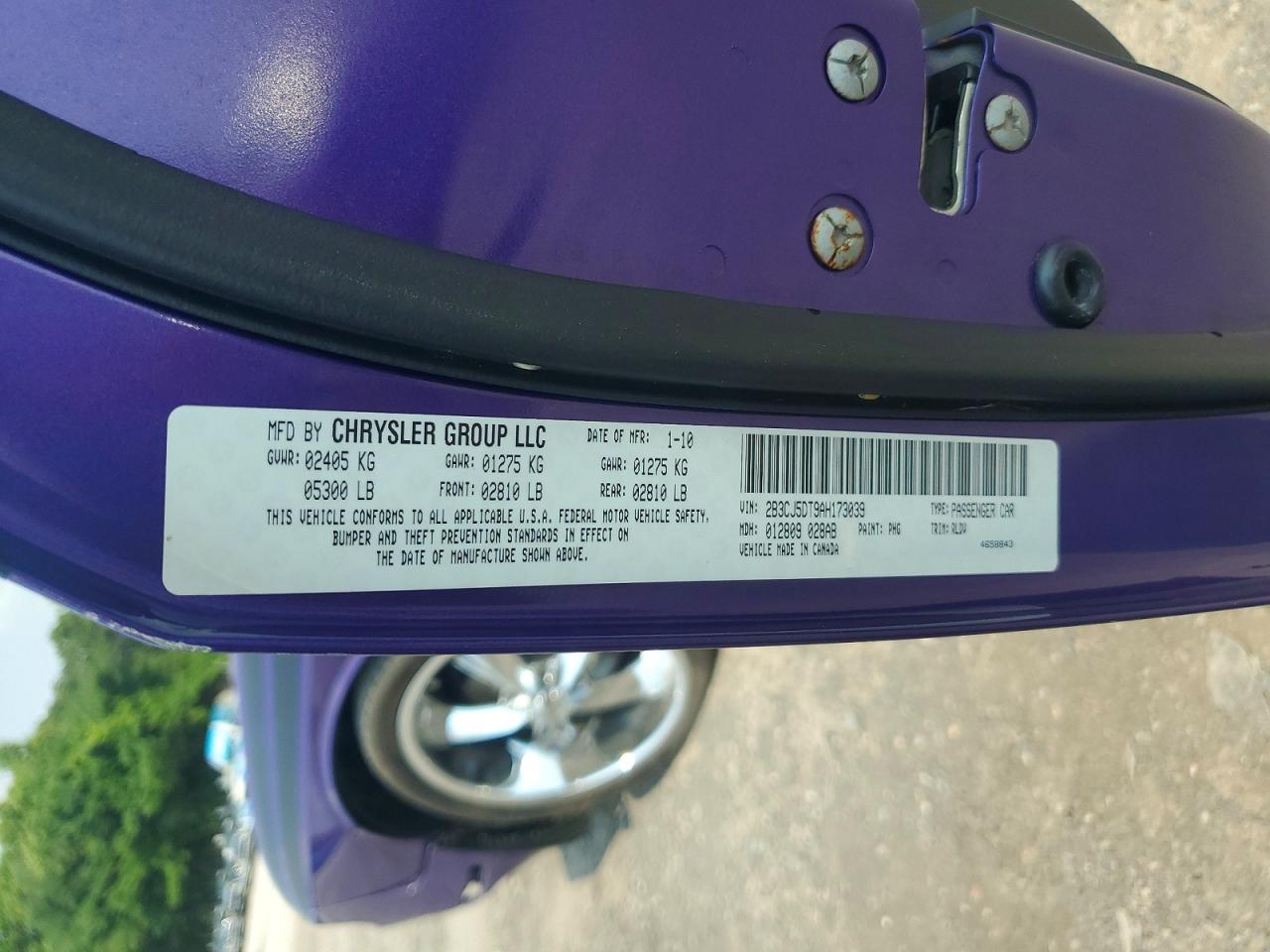2010 Dodge Challenger R/t Purple vin: 2B3CJ5DT9AH173039