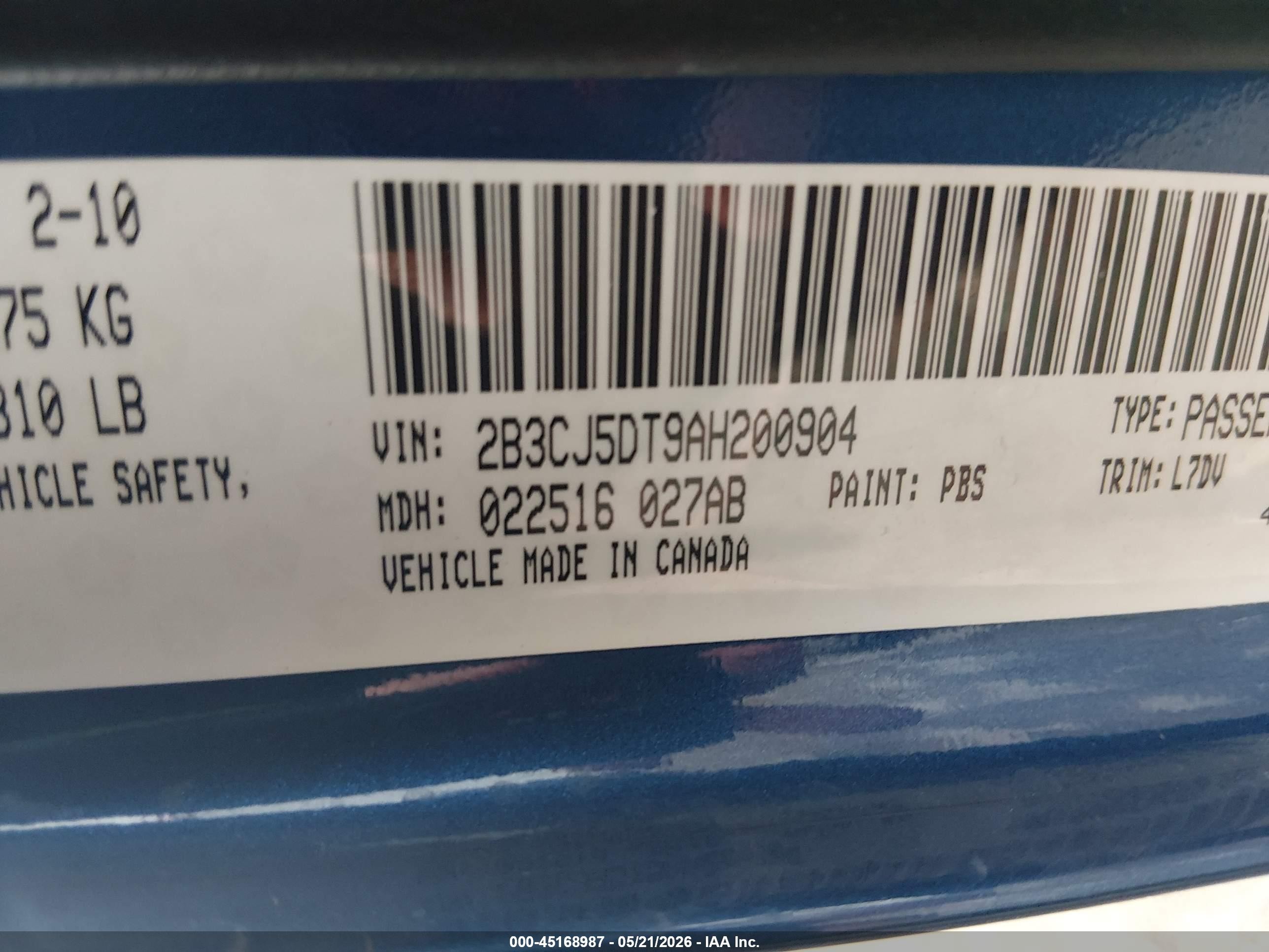 2010 Dodge Challenger R/t Blue vin: 2B3CJ5DT9AH200904