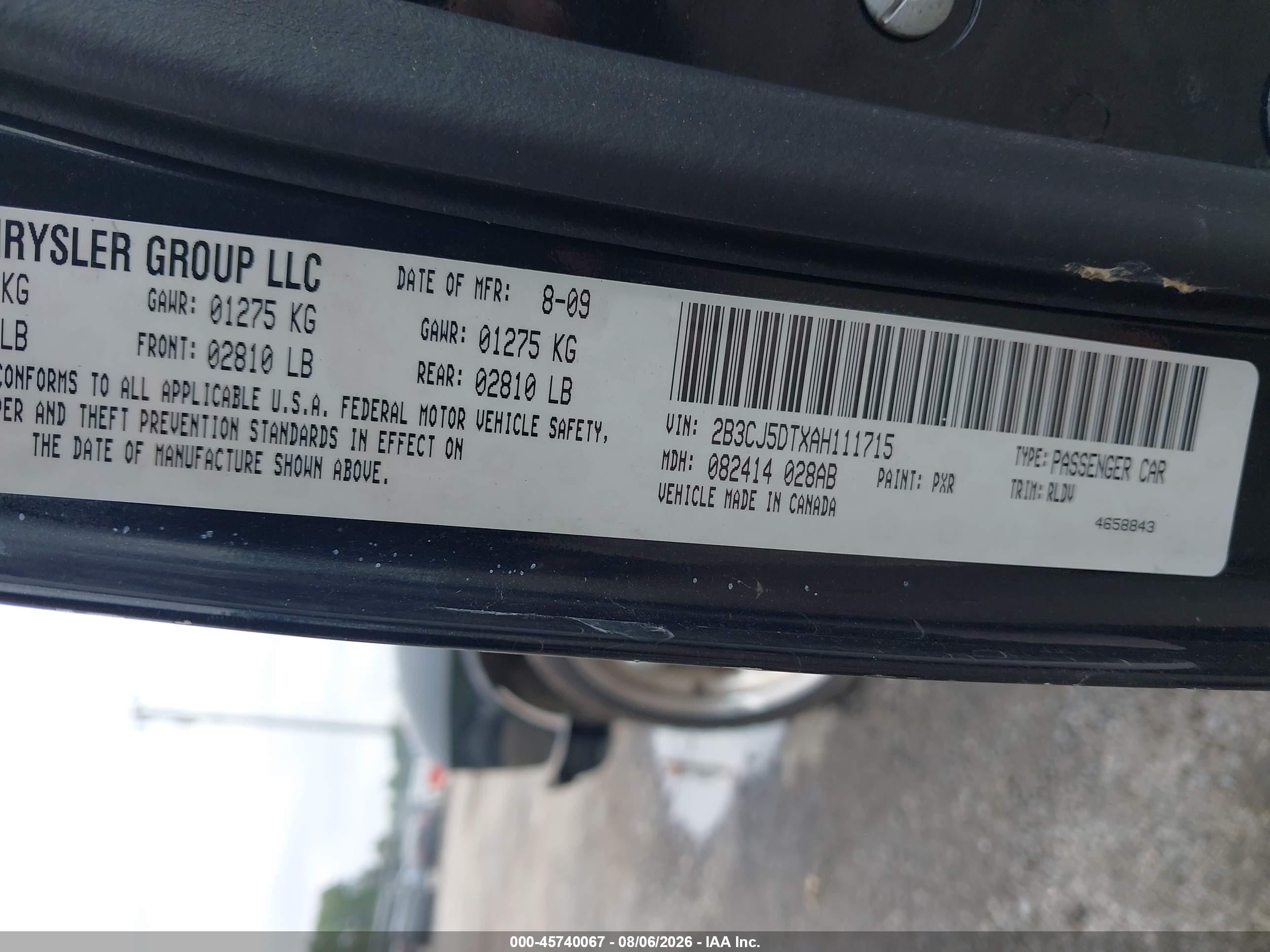 2010 Dodge Challenger R/t Black vin: 2B3CJ5DTXAH111715